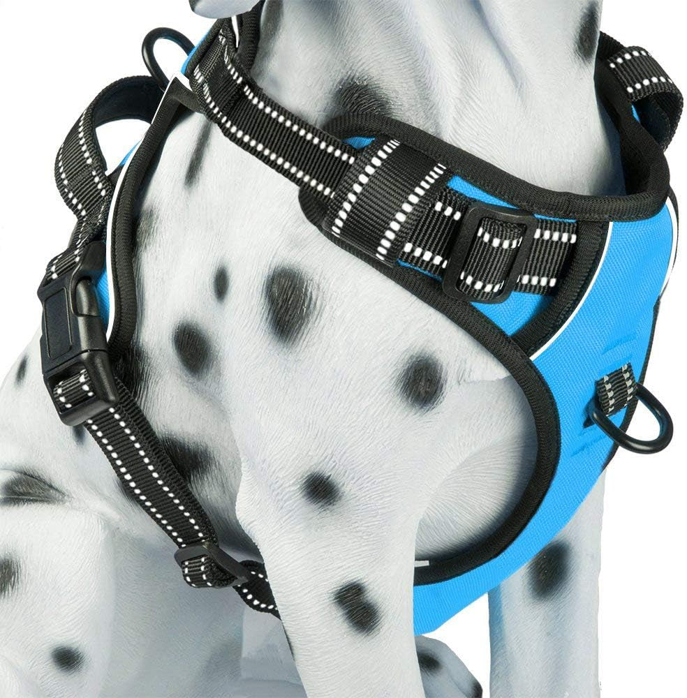 Poypet No Pull Dog Harness, Reflective Comfortable Vest Harness with Front & Back 2 Leash Attachments and Easy Control Handle Adjustable Soft Padded Pet Vest for Small Medium Large Dogs (Mint Blue,M)