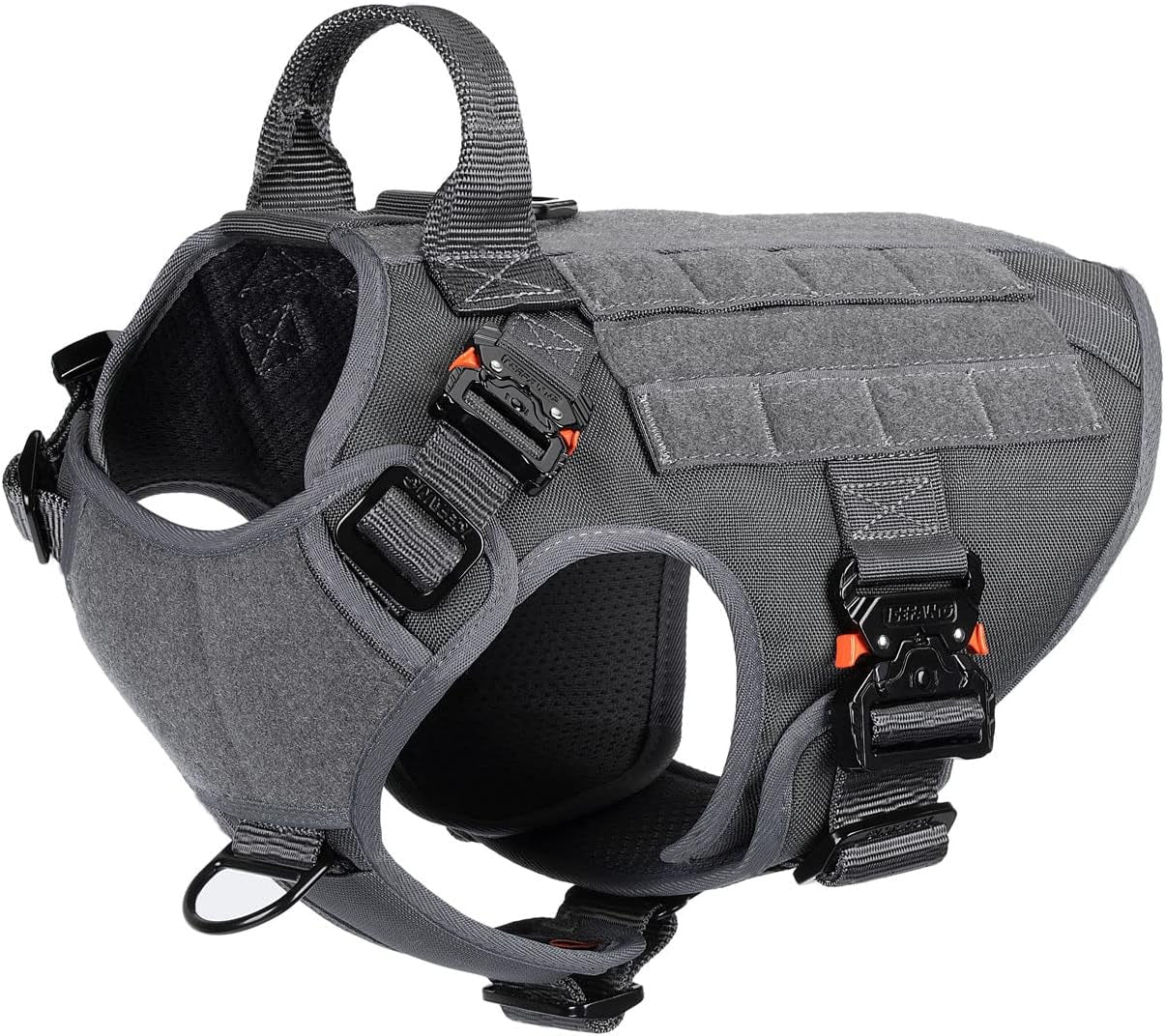 ICEFANG Tactical Dog Harness with 4X Metal Buckle,Working Dog MOLLE K9 Vest with Handle,No Pulling Front Clip,Adjustable Pet Harness for Large Dogs (L (28"-35" Chest), Green)