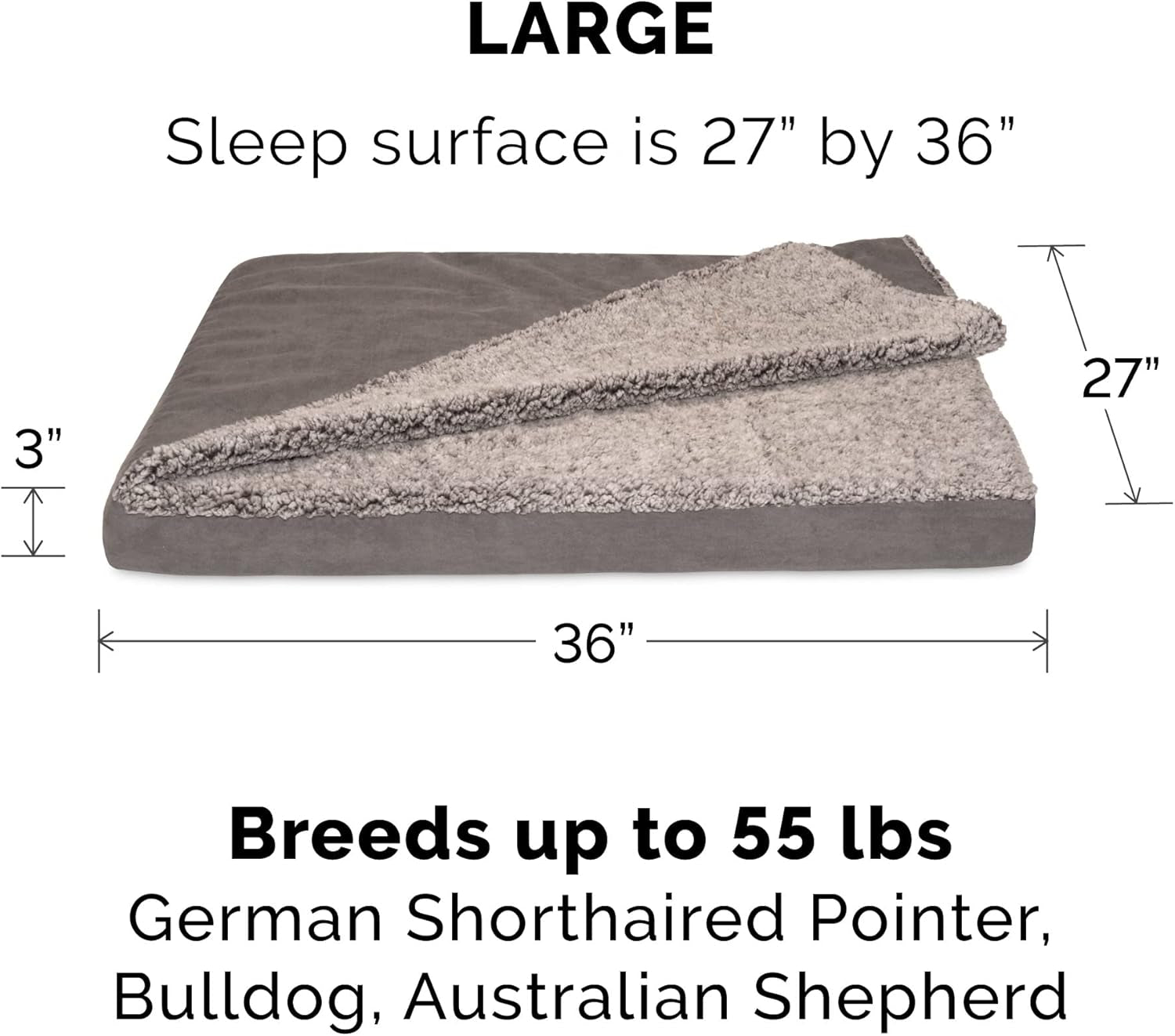 Furhaven Orthopedic Dog Bed for Large/Medium Dogs W/ Removable Washable Cover, for Dogs up to 55 Lbs - Berber & Suede Blanket Top Mattress - Gray, Large