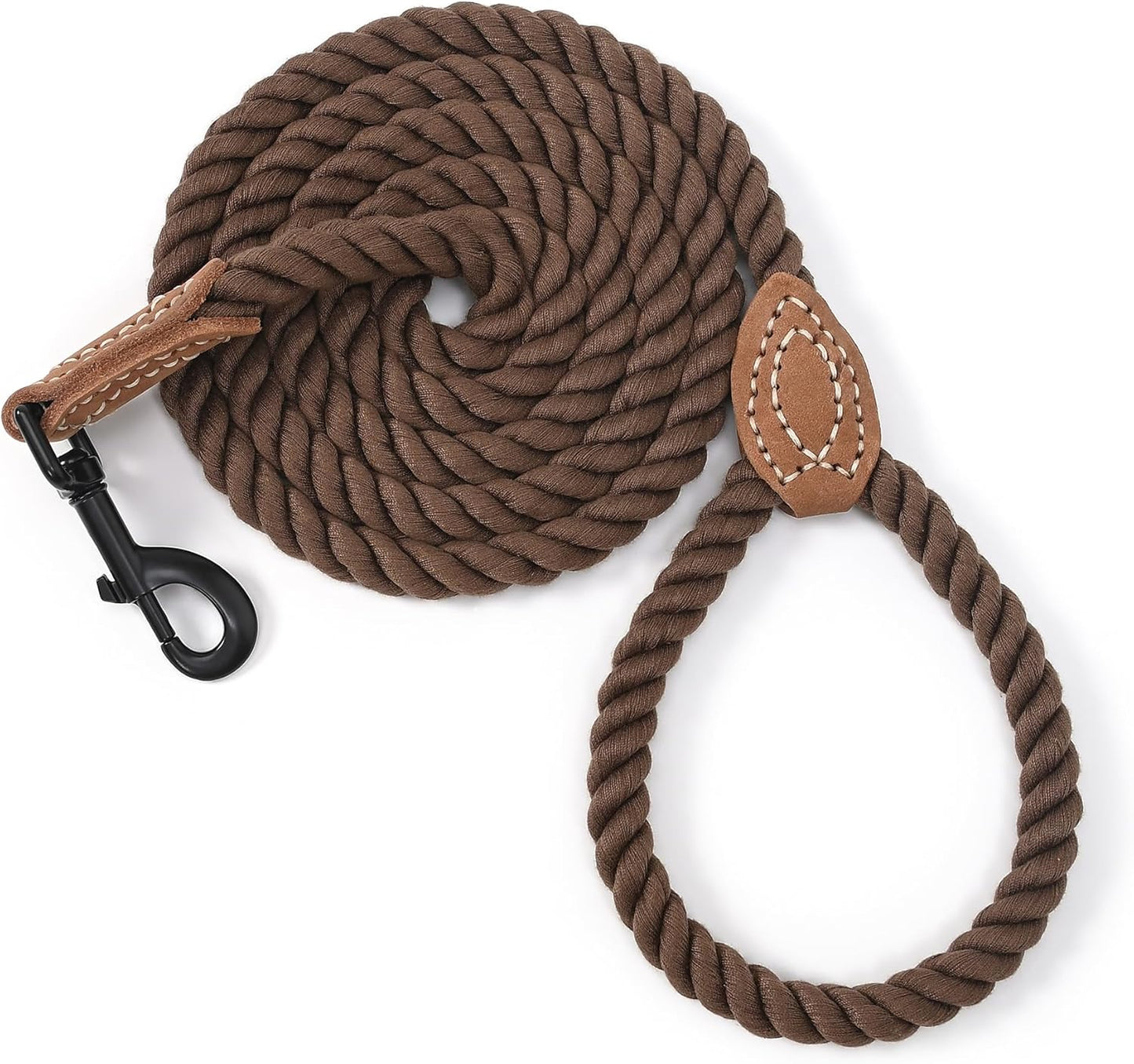 Mile High Life Dog Leash, Braided Cotton Rope Leashes with Leather Tailor Tip with Leather Tip - Heavy Duty Metal Clasp, 5FT, 1/2" Thick - Wedding, Walking Leash for Medium Large Dogs(Red)