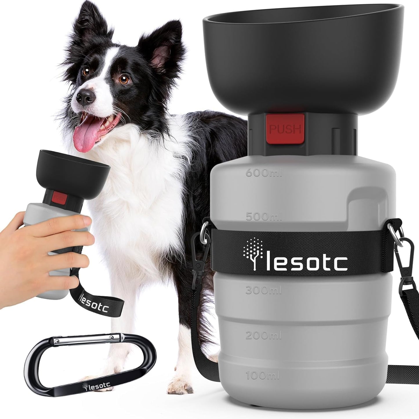 Lesotc Dog Water Bottle, Portable Water Dispenser with Bowl, Leak Proof Pet Travel Squeeze Bottle, Puppy Essentials Dog Stuff Accessories for Outdoor Walking, Hiking, Camping