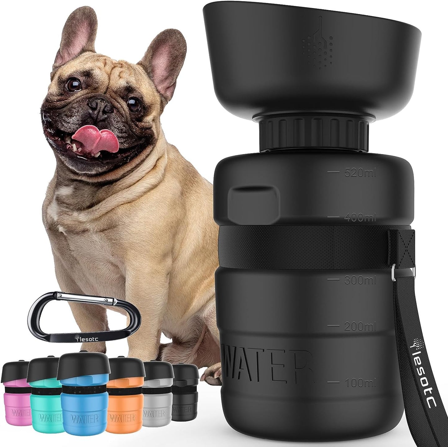 Lesotc Dog Water Bottle, Portable Water Dispenser with Bowl, Leak Proof Pet Travel Squeeze Bottle, Puppy Essentials Dog Stuff Accessories for Outdoor Walking, Hiking, Camping