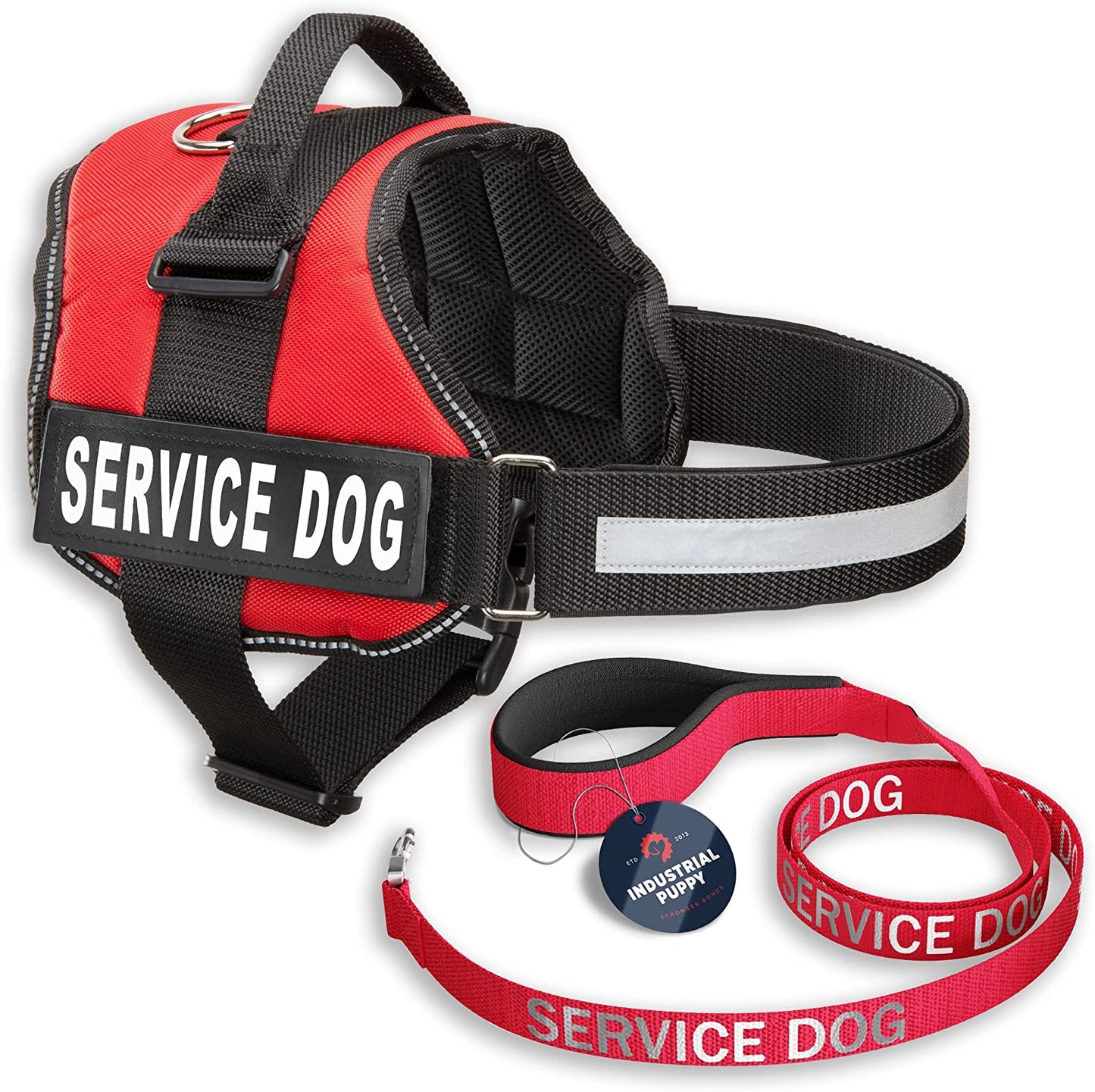 Industrial Puppy Service Dog Vest with Hook and Loop Straps & Matching Service Dog Leash Set - Harnesses from XXS to XXL - Harness Features Reflective Patch and Comfortable Mesh Design
