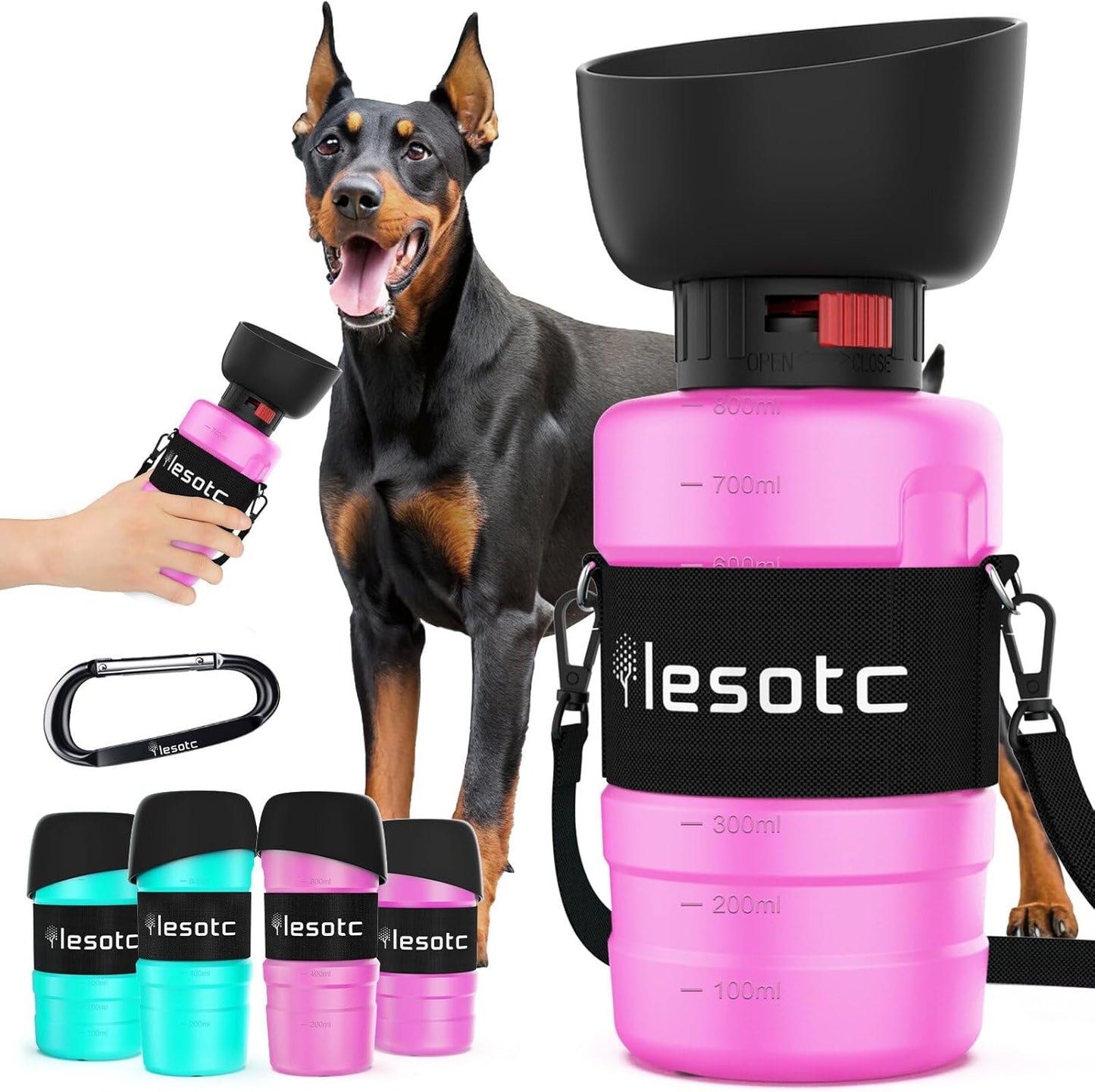 Lesotc Dog Water Bottle, Portable Water Dispenser with Bowl, Leak Proof Pet Travel Squeeze Bottle, Puppy Essentials Dog Stuff Accessories for Outdoor Walking, Hiking, Camping