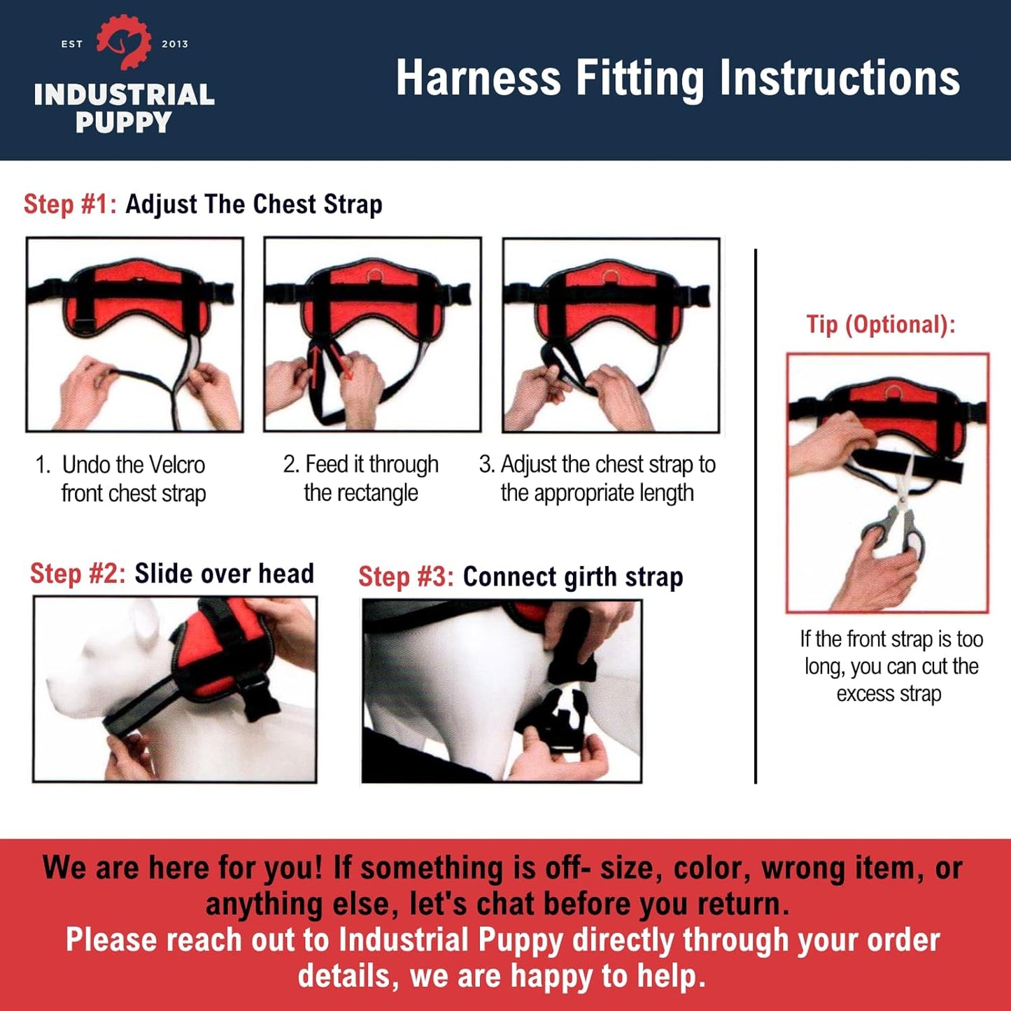 Industrial Puppy Service Dog Vest with Hook and Loop Straps & Matching Service Dog Leash Set - Harnesses from XXS to XXL - Harness Features Reflective Patch and Comfortable Mesh Design