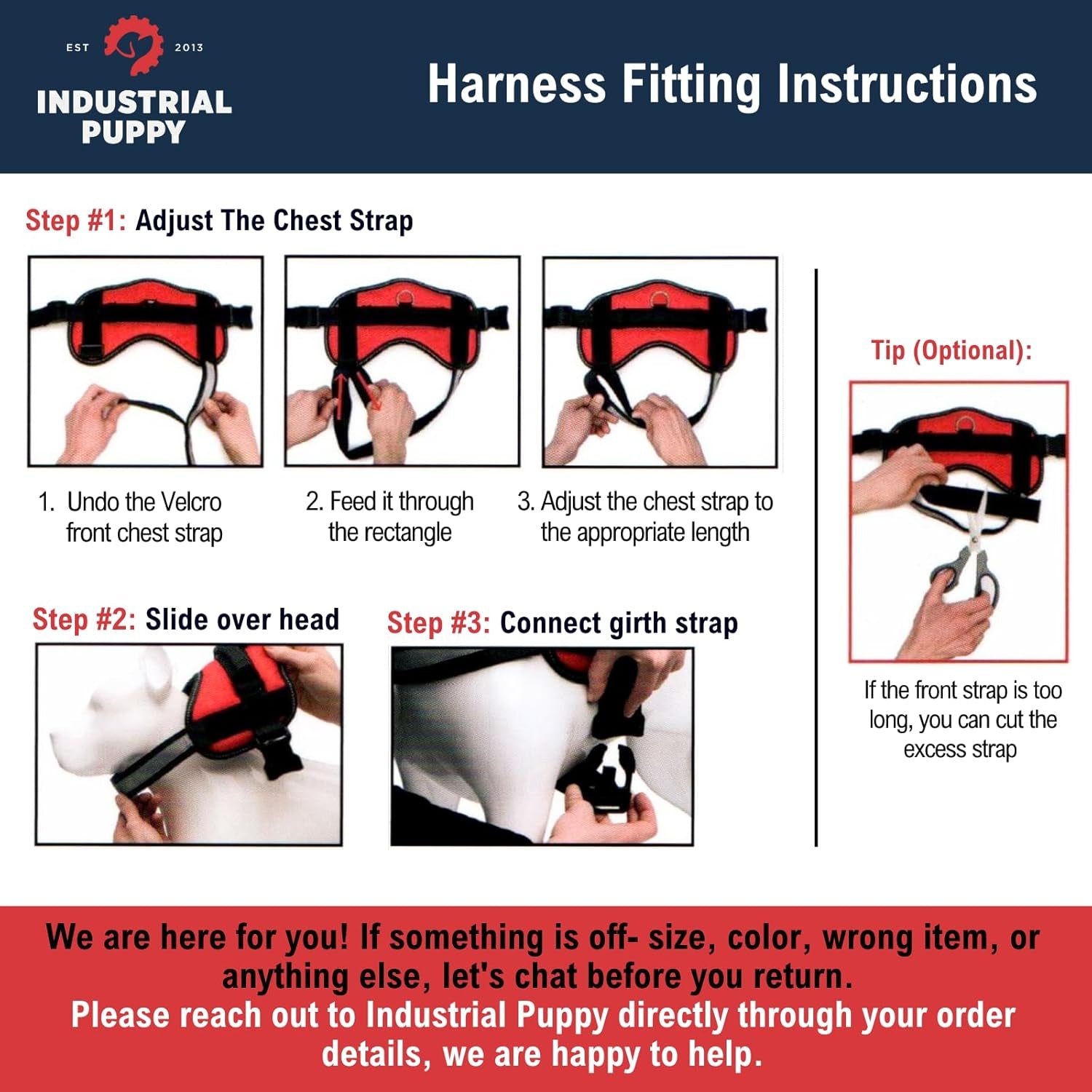 Industrial Puppy Service Dog Vest with Hook and Loop Straps & Matching Service Dog Leash Set - Harnesses from XXS to XXL - Harness Features Reflective Patch and Comfortable Mesh Design
