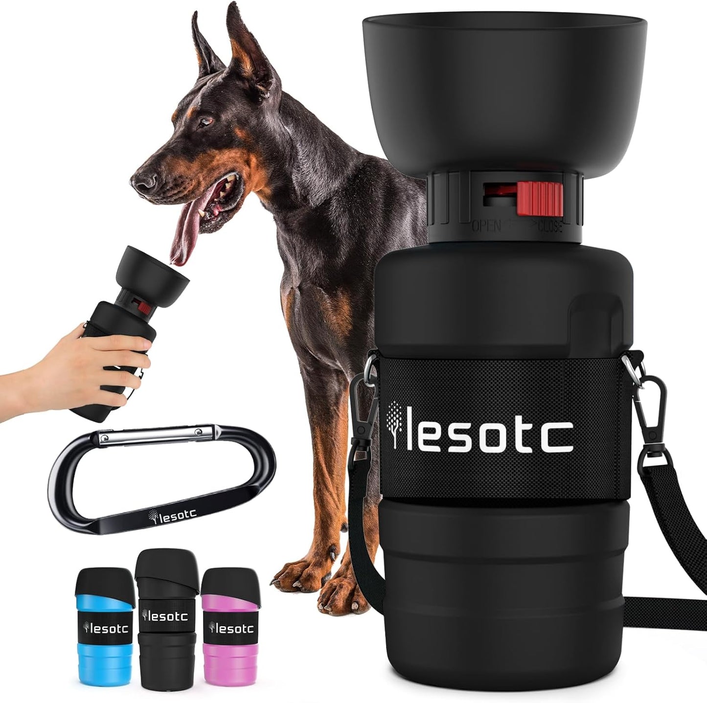 Lesotc Dog Water Bottle, Portable Water Dispenser with Bowl, Leak Proof Pet Travel Squeeze Bottle, Puppy Essentials Dog Stuff Accessories for Outdoor Walking, Hiking, Camping