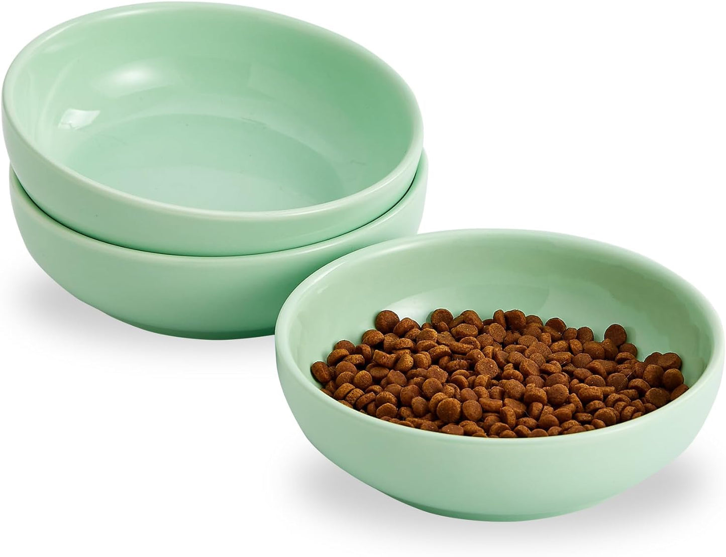 Ceramic Cat Bowls, Howise Pet Bowl Cat Dishes for Food and Water, 5.19 in Cat Food Bowl 3 Pack Pet Dishes for Cats Puppy, Matte Pink Finish