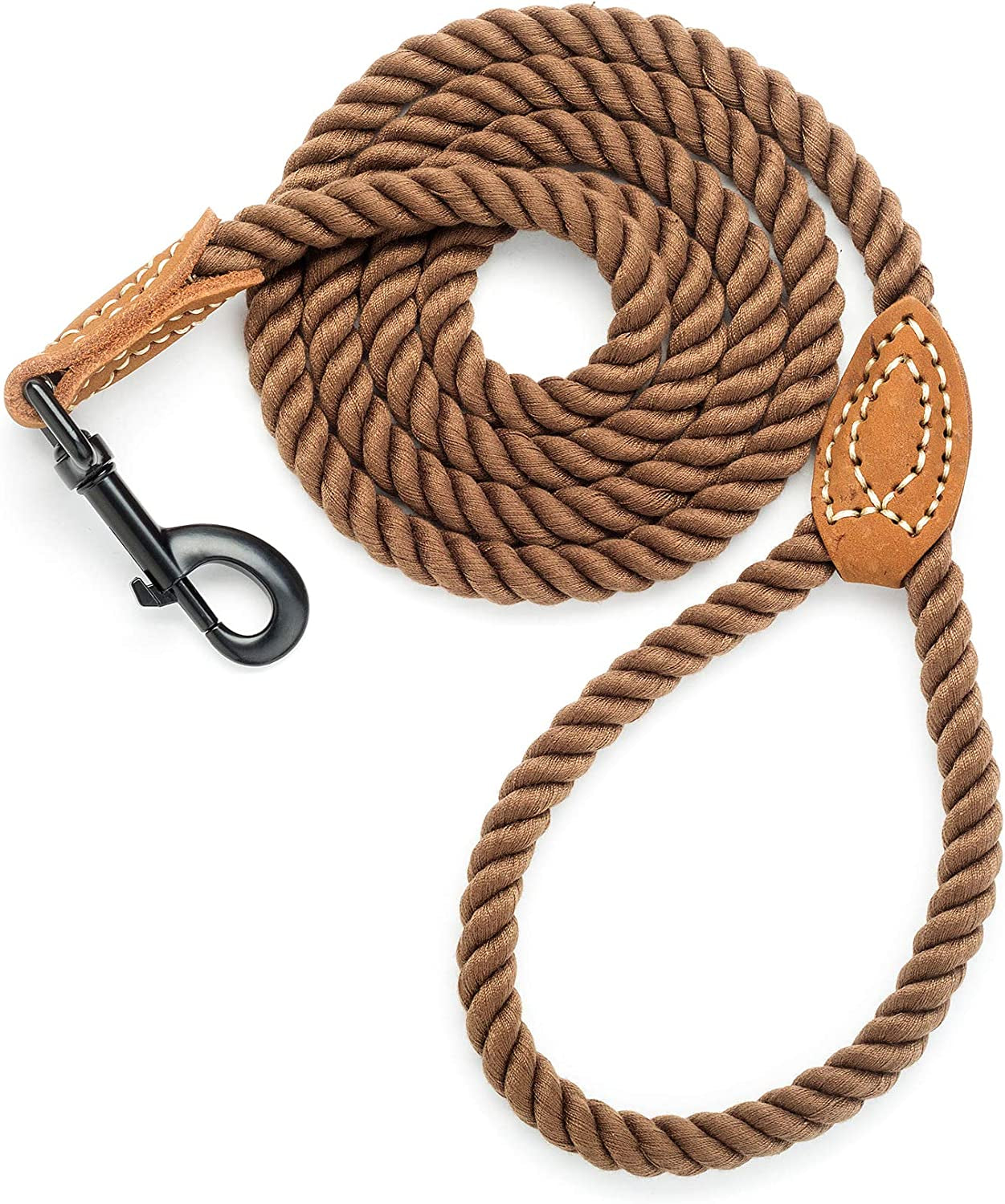 Mile High Life Dog Leash, Braided Cotton Rope Leashes with Leather Tailor Tip with Leather Tip - Heavy Duty Metal Clasp, 5FT, 1/2" Thick - Wedding, Walking Leash for Medium Large Dogs(Red)