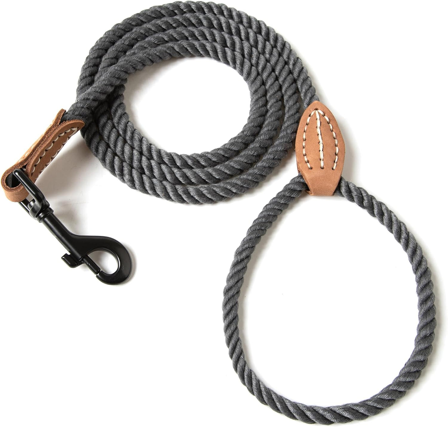 Mile High Life Dog Leash, Braided Cotton Rope Leashes with Leather Tailor Tip with Leather Tip - Heavy Duty Metal Clasp, 5FT, 1/2" Thick - Wedding, Walking Leash for Medium Large Dogs(Red)