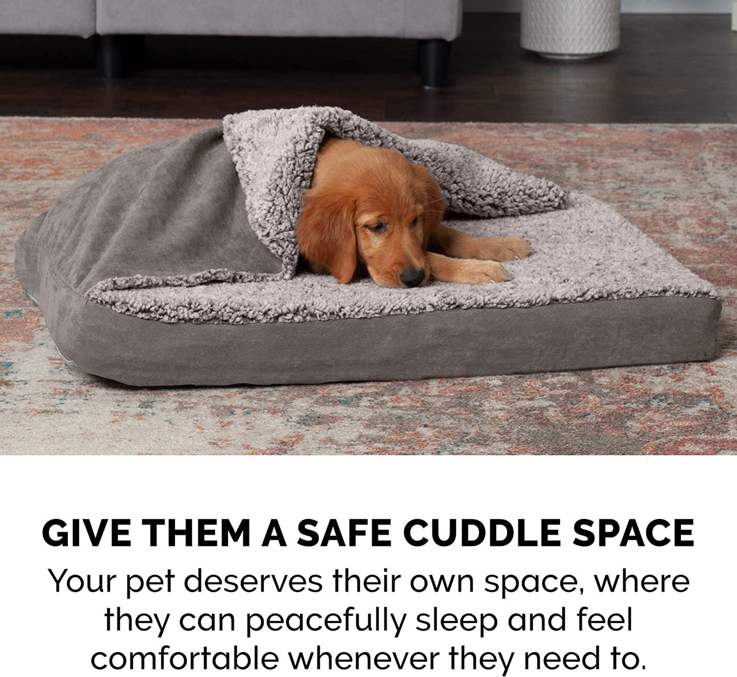Furhaven Orthopedic Dog Bed for Large/Medium Dogs W/ Removable Washable Cover, for Dogs up to 55 Lbs - Berber & Suede Blanket Top Mattress - Gray, Large
