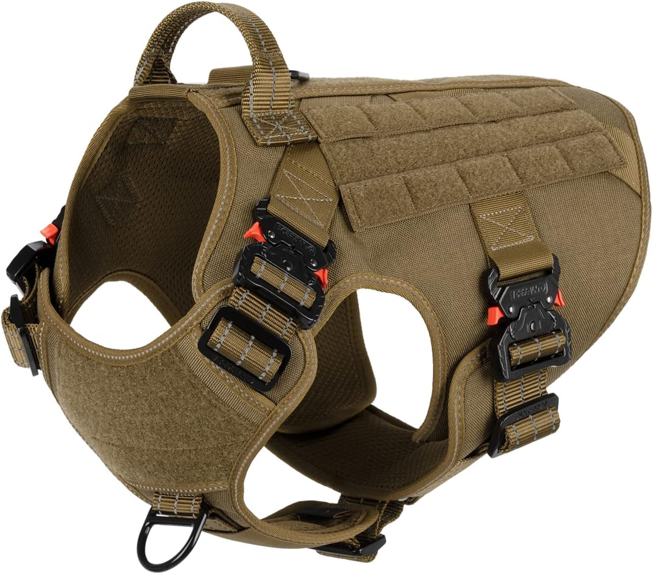 ICEFANG Tactical Dog Harness with 4X Metal Buckle,Working Dog MOLLE K9 Vest with Handle,No Pulling Front Clip,Adjustable Pet Harness for Large Dogs (L (28"-35" Chest), Green)