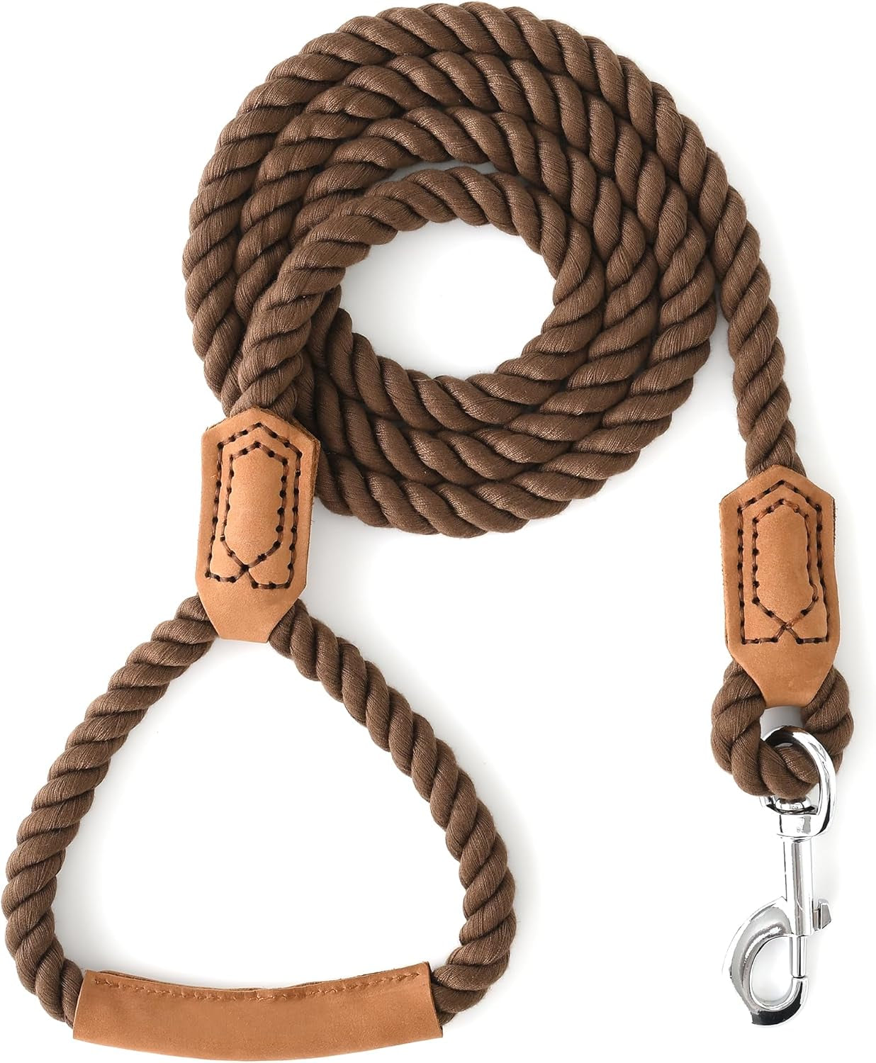 Mile High Life Dog Leash, Braided Cotton Rope Leashes with Leather Tailor Tip with Leather Tip - Heavy Duty Metal Clasp, 5FT, 1/2" Thick - Wedding, Walking Leash for Medium Large Dogs(Red)