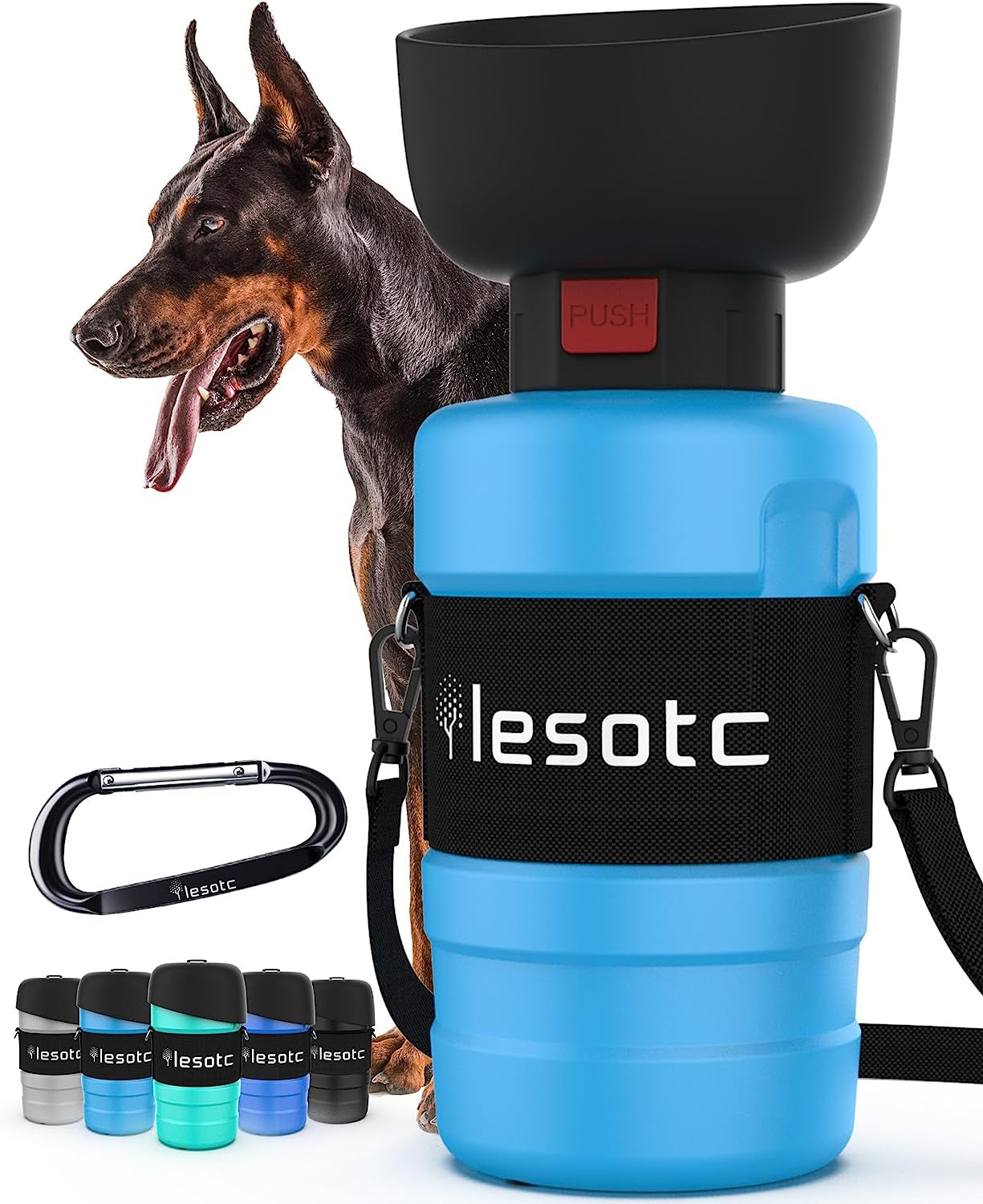Lesotc Dog Water Bottle, Portable Water Dispenser with Bowl, Leak Proof Pet Travel Squeeze Bottle, Puppy Essentials Dog Stuff Accessories for Outdoor Walking, Hiking, Camping