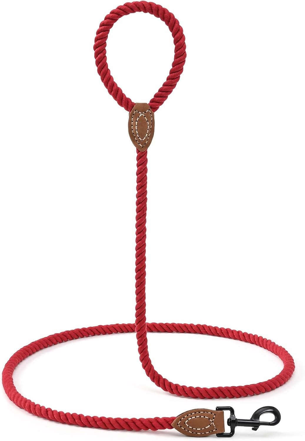 Mile High Life Dog Leash, Braided Cotton Rope Leashes with Leather Tailor Tip with Leather Tip - Heavy Duty Metal Clasp, 5FT, 1/2" Thick - Wedding, Walking Leash for Medium Large Dogs(Red)