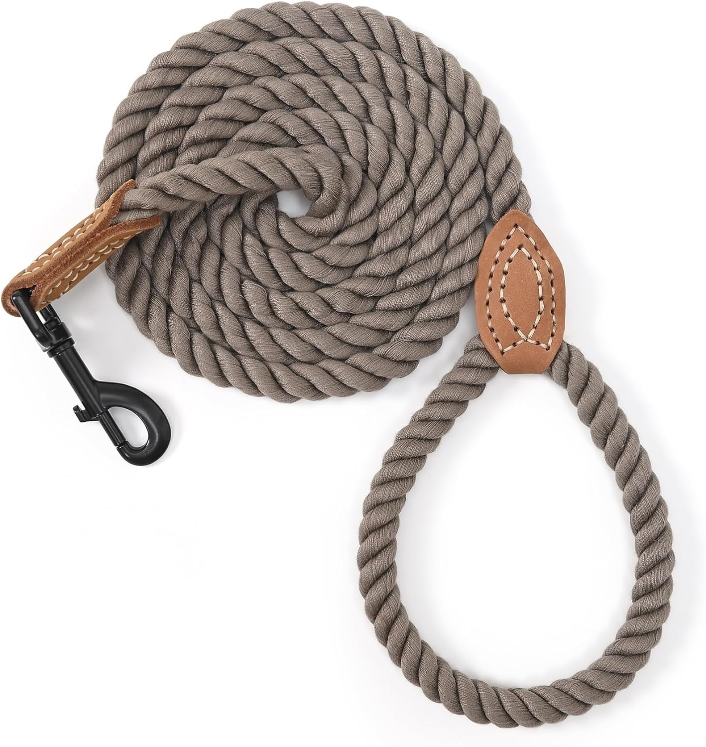 Mile High Life Dog Leash, Braided Cotton Rope Leashes with Leather Tailor Tip with Leather Tip - Heavy Duty Metal Clasp, 5FT, 1/2" Thick - Wedding, Walking Leash for Medium Large Dogs(Red)