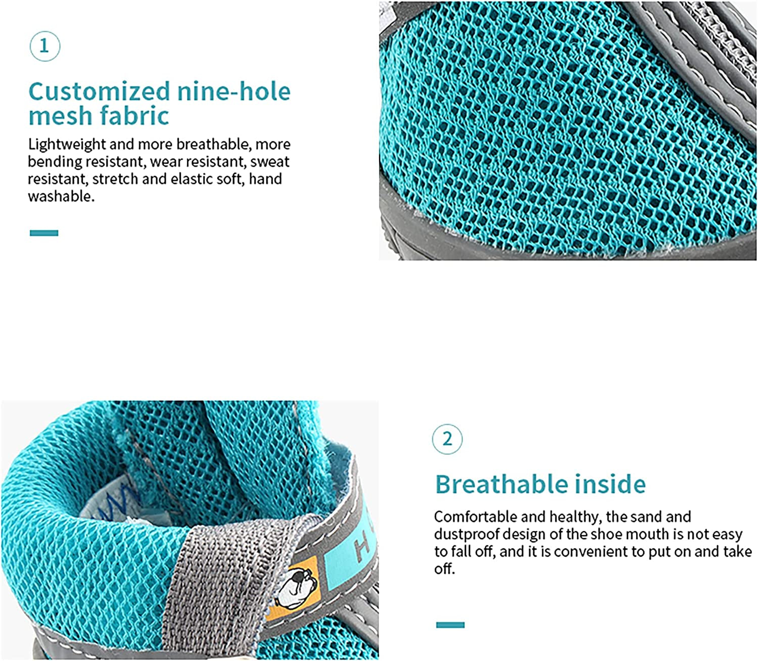 Dog Booties Paw Protectors - Breathable Hiking Boots with Anti-Slip Rugged Sole for Small to Medium Dogs, Blue, Size 4 (Pack of 4)