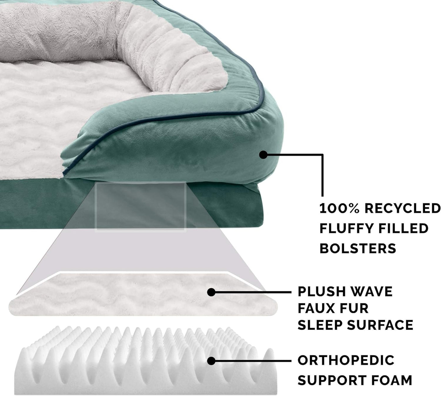 Furhaven Orthopedic Dog Bed for Small Dogs W/ Removable Bolsters & Washable Cover, for Dogs up to 20 Lbs - Plush & Velvet Waves Perfect Comfort Sofa - Celadon Green, Small