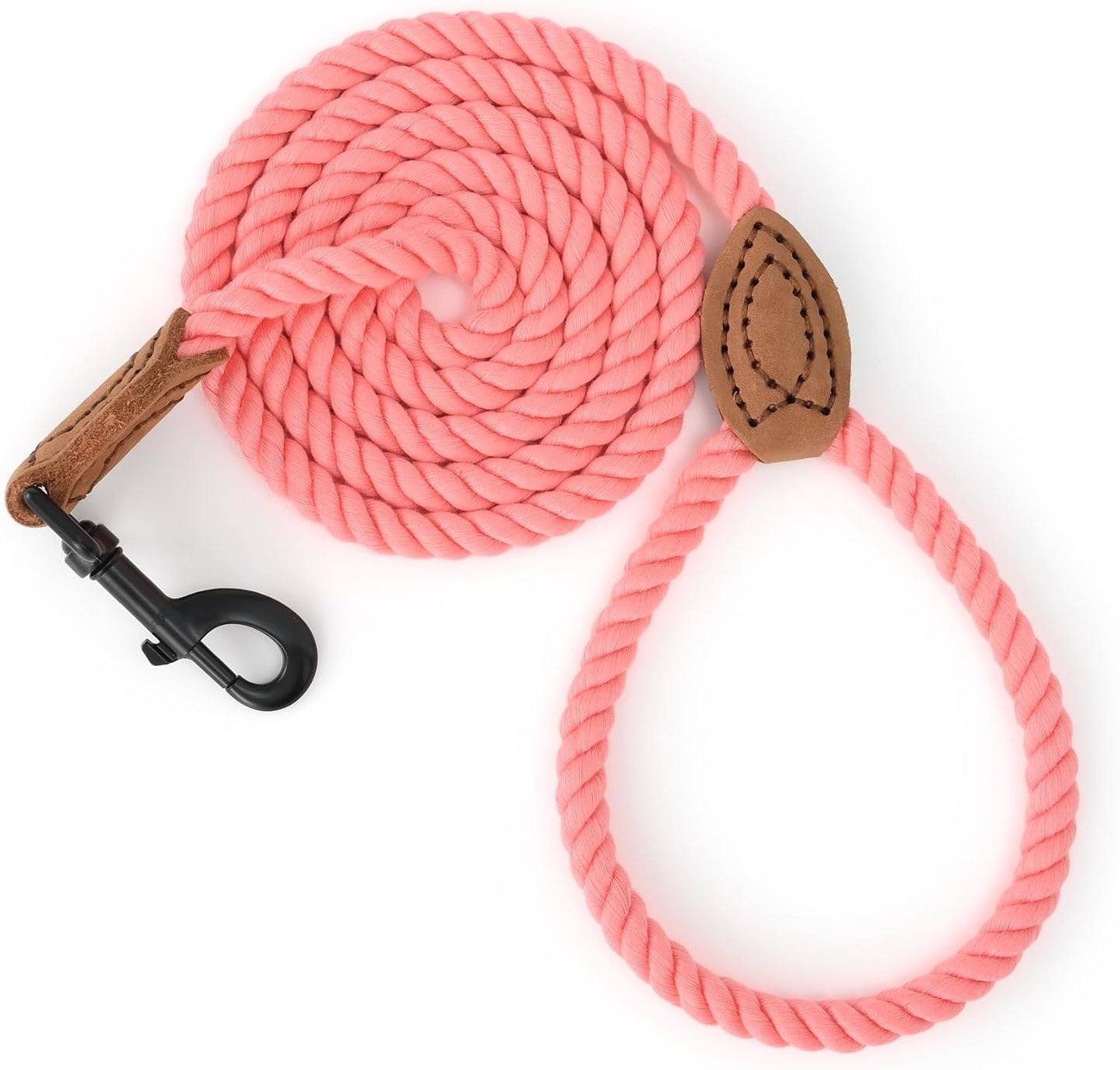 Mile High Life Dog Leash, Braided Cotton Rope Leashes with Leather Tailor Tip with Leather Tip - Heavy Duty Metal Clasp, 5FT, 1/2" Thick - Wedding, Walking Leash for Medium Large Dogs(Red)