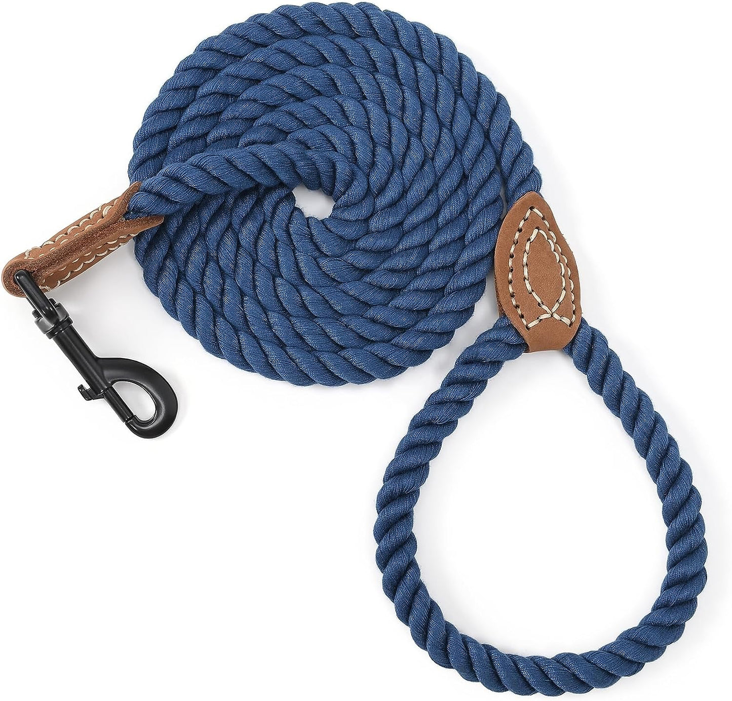 Mile High Life Dog Leash, Braided Cotton Rope Leashes with Leather Tailor Tip with Leather Tip - Heavy Duty Metal Clasp, 5FT, 1/2" Thick - Wedding, Walking Leash for Medium Large Dogs(Red)