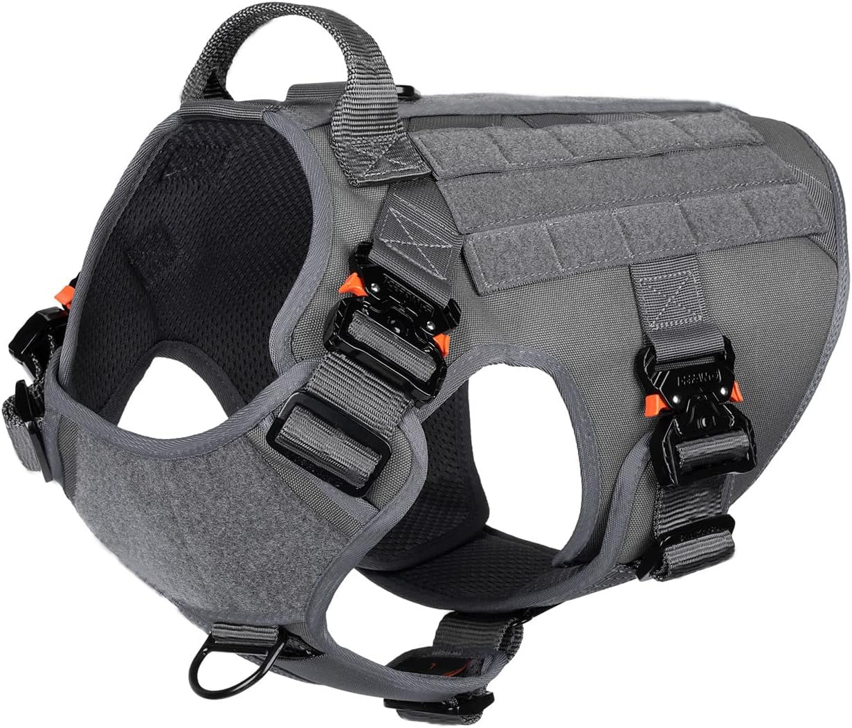 ICEFANG Tactical Dog Harness with 4X Metal Buckle,Working Dog MOLLE K9 Vest with Handle,No Pulling Front Clip,Adjustable Pet Harness for Large Dogs (L (28"-35" Chest), Green)