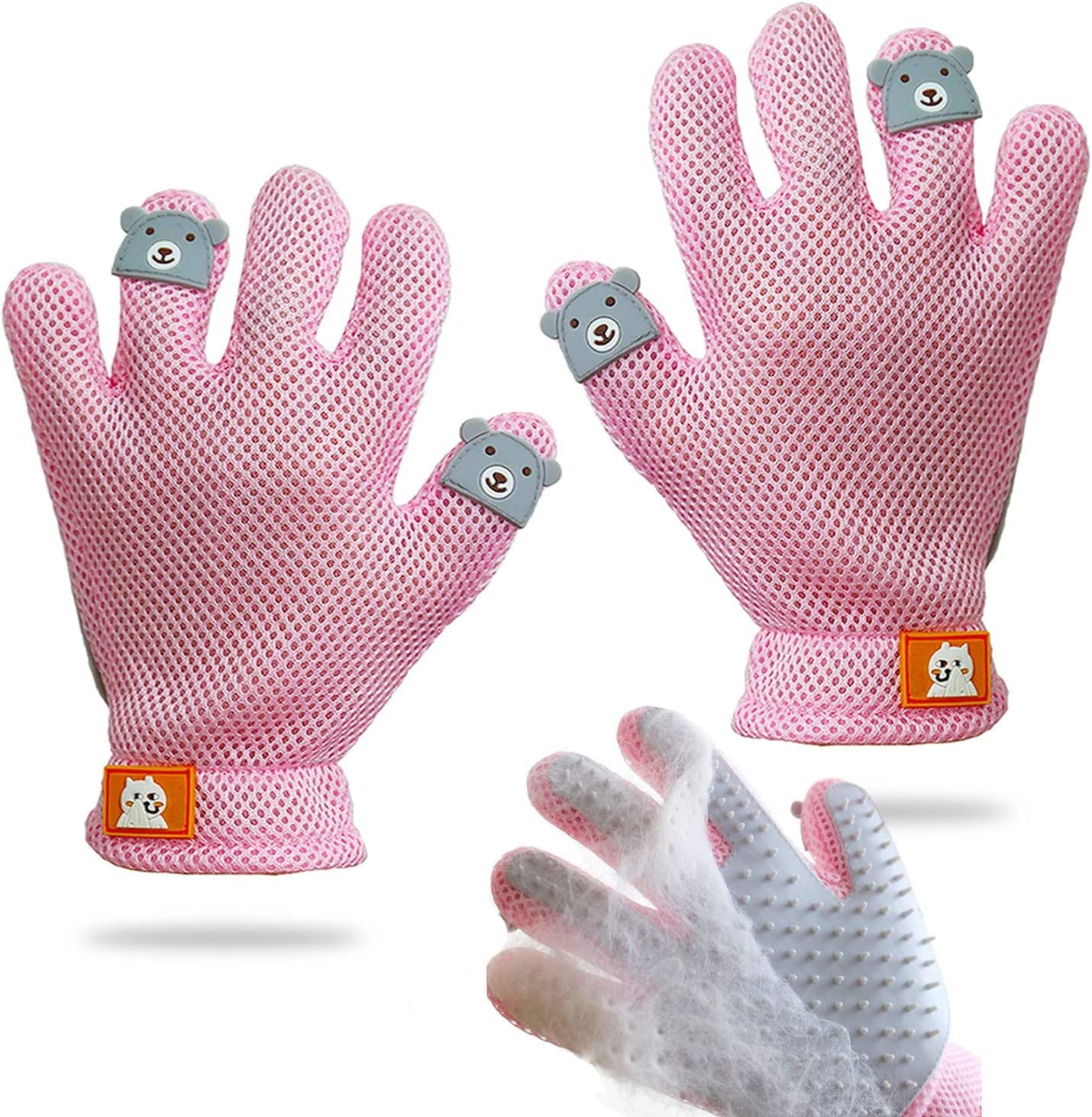 Pet Grooming Glove - Cat Dog Gentle Deshedding Brush Glove - Efficient Pet Hair Remover Massage Mitt - Enhanced Five Finger Design Perfect for Long Short Fur, Right Hand (Pink) Pet Bathing