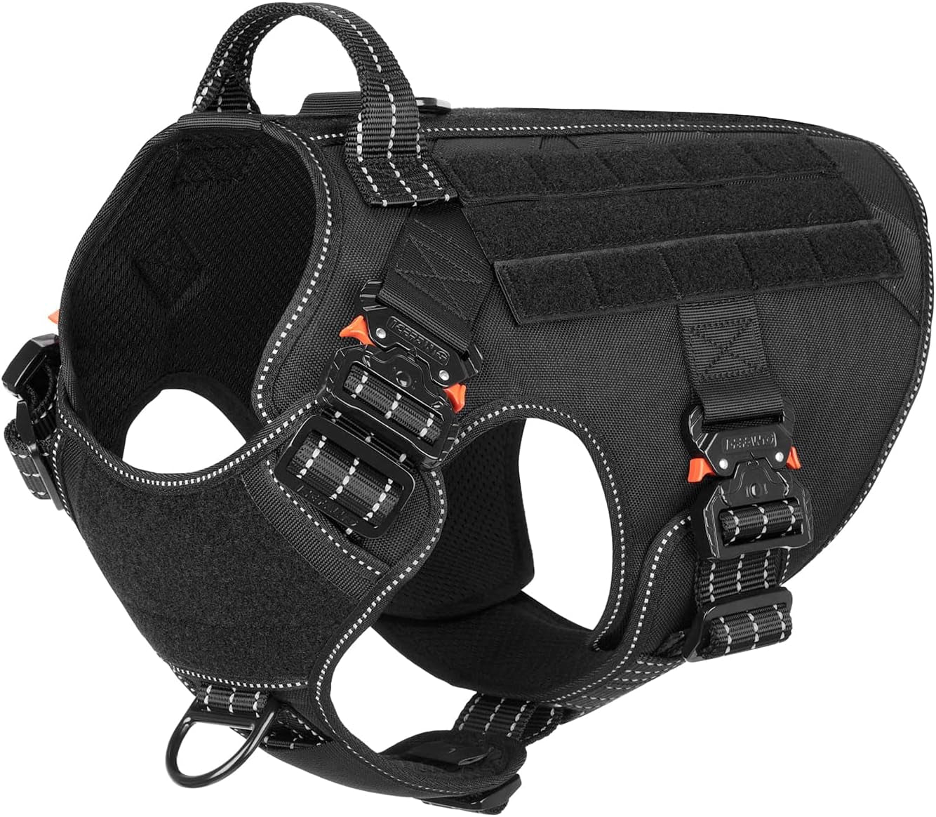 ICEFANG Tactical Dog Harness with 4X Metal Buckle,Working Dog MOLLE K9 Vest with Handle,No Pulling Front Clip,Adjustable Pet Harness for Large Dogs (L (28"-35" Chest), Green)