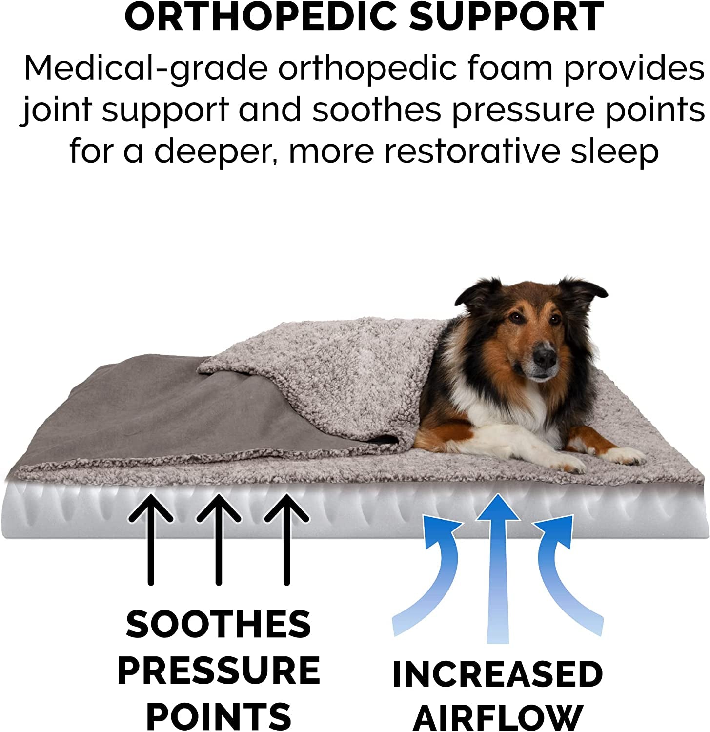 Furhaven Orthopedic Dog Bed for Large/Medium Dogs W/ Removable Washable Cover, for Dogs up to 55 Lbs - Berber & Suede Blanket Top Mattress - Gray, Large