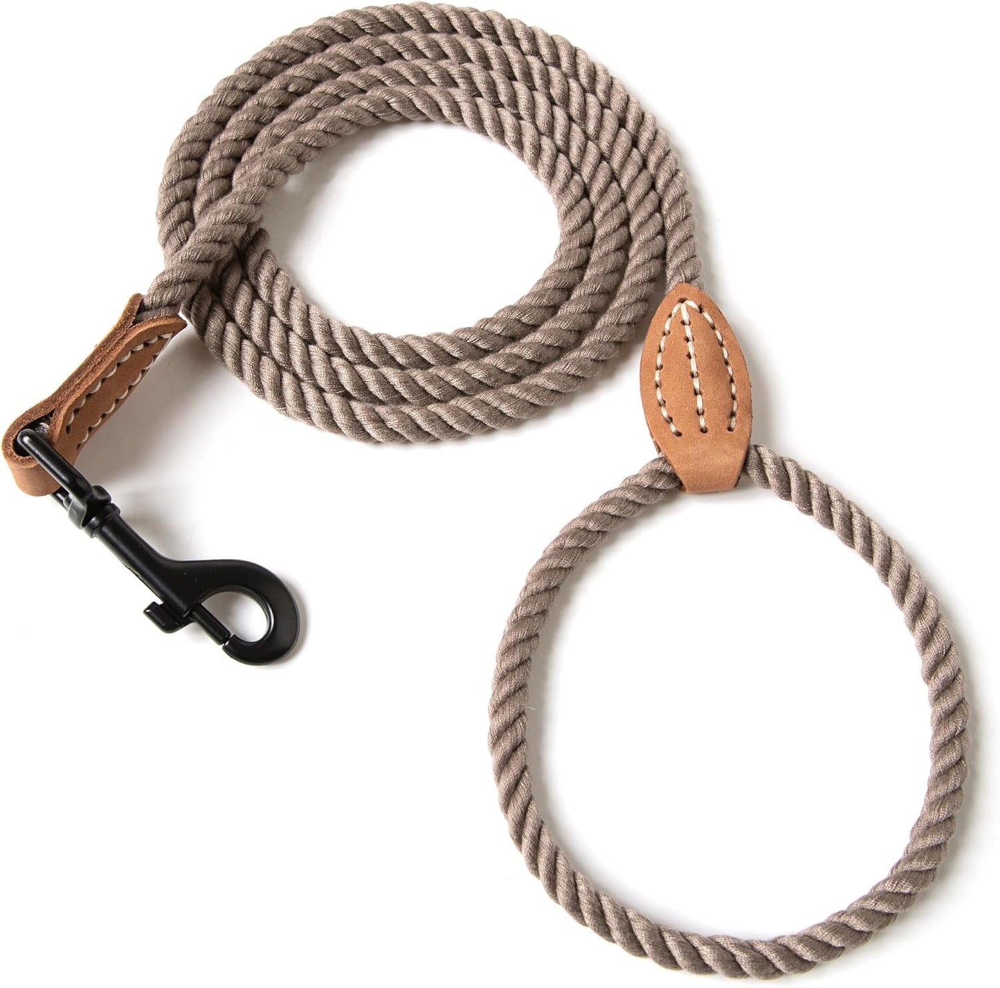 Mile High Life Dog Leash, Braided Cotton Rope Leashes with Leather Tailor Tip with Leather Tip - Heavy Duty Metal Clasp, 5FT, 1/2" Thick - Wedding, Walking Leash for Medium Large Dogs(Red)