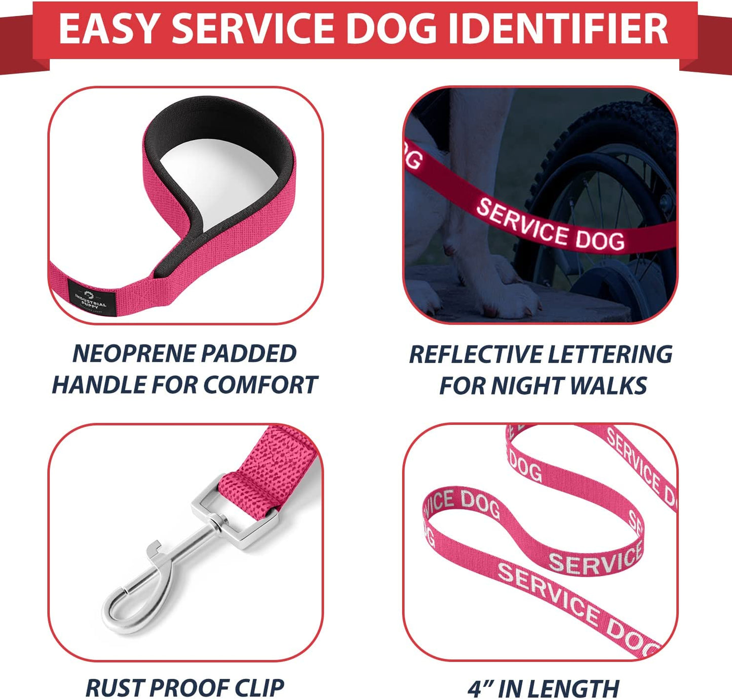 Industrial Puppy Service Dog Vest with Hook and Loop Straps & Matching Service Dog Leash Set - Harnesses from XXS to XXL - Harness Features Reflective Patch and Comfortable Mesh Design