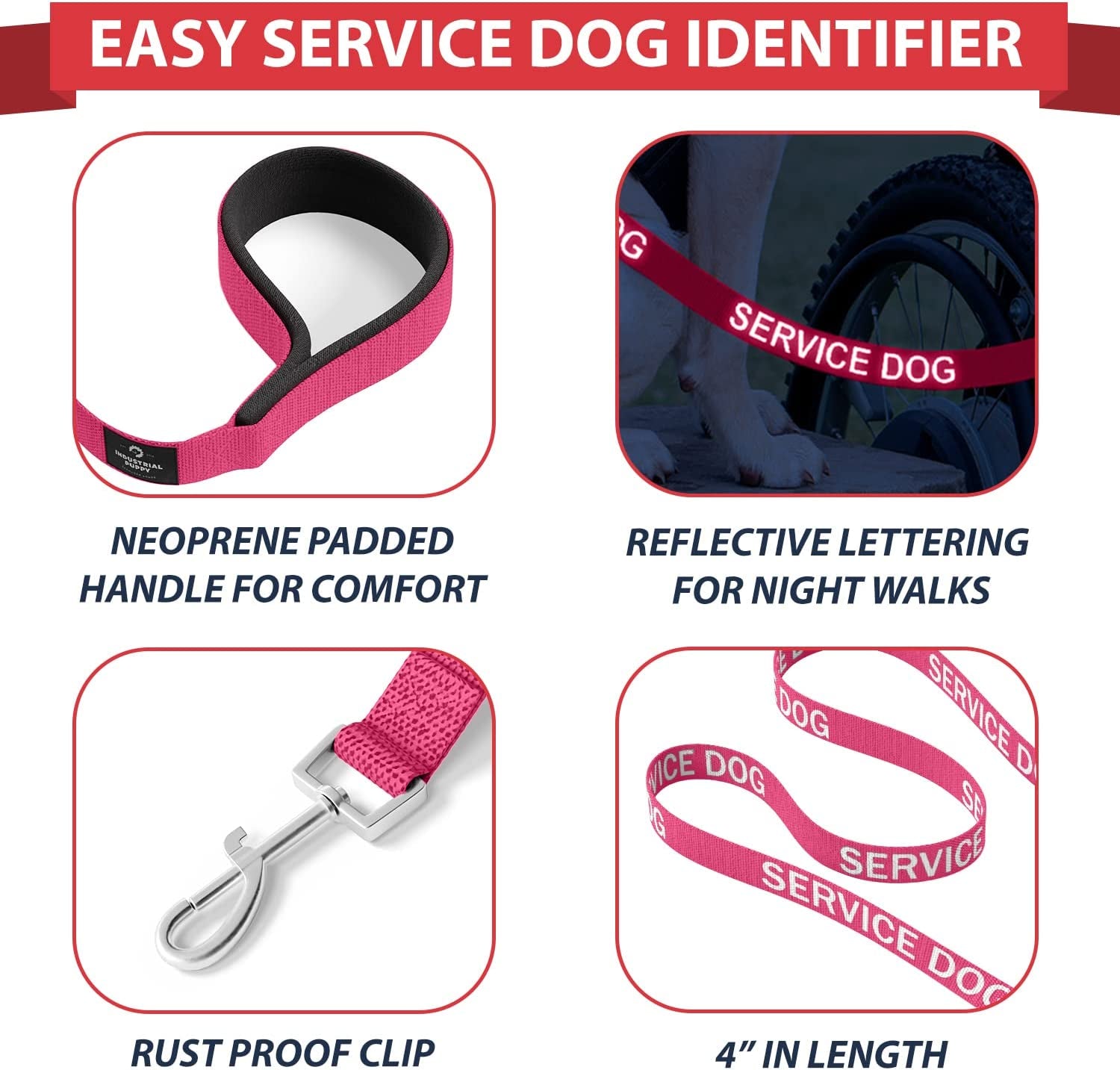 Industrial Puppy Service Dog Vest with Hook and Loop Straps & Matching Service Dog Leash Set - Harnesses from XXS to XXL - Harness Features Reflective Patch and Comfortable Mesh Design