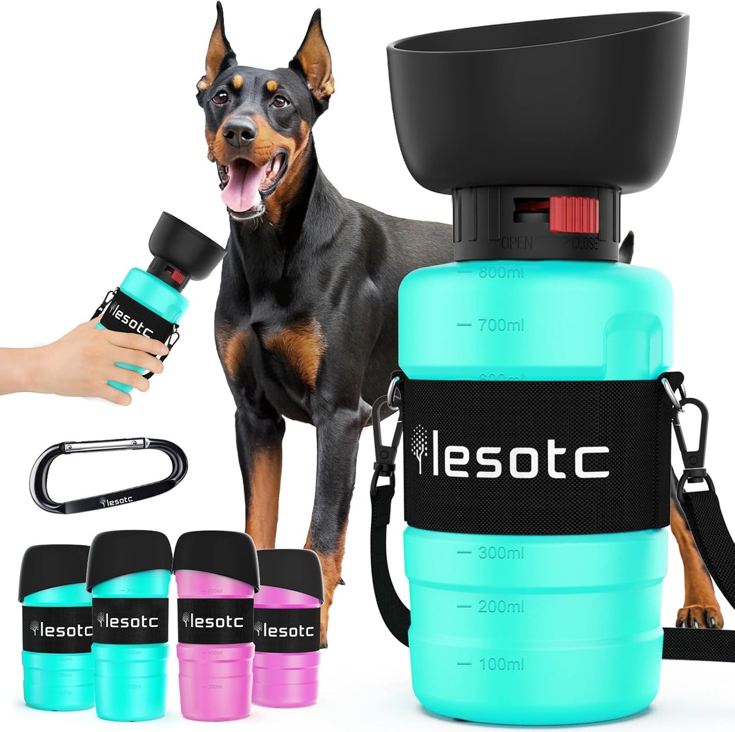 Lesotc Dog Water Bottle, Portable Water Dispenser with Bowl, Leak Proof Pet Travel Squeeze Bottle, Puppy Essentials Dog Stuff Accessories for Outdoor Walking, Hiking, Camping