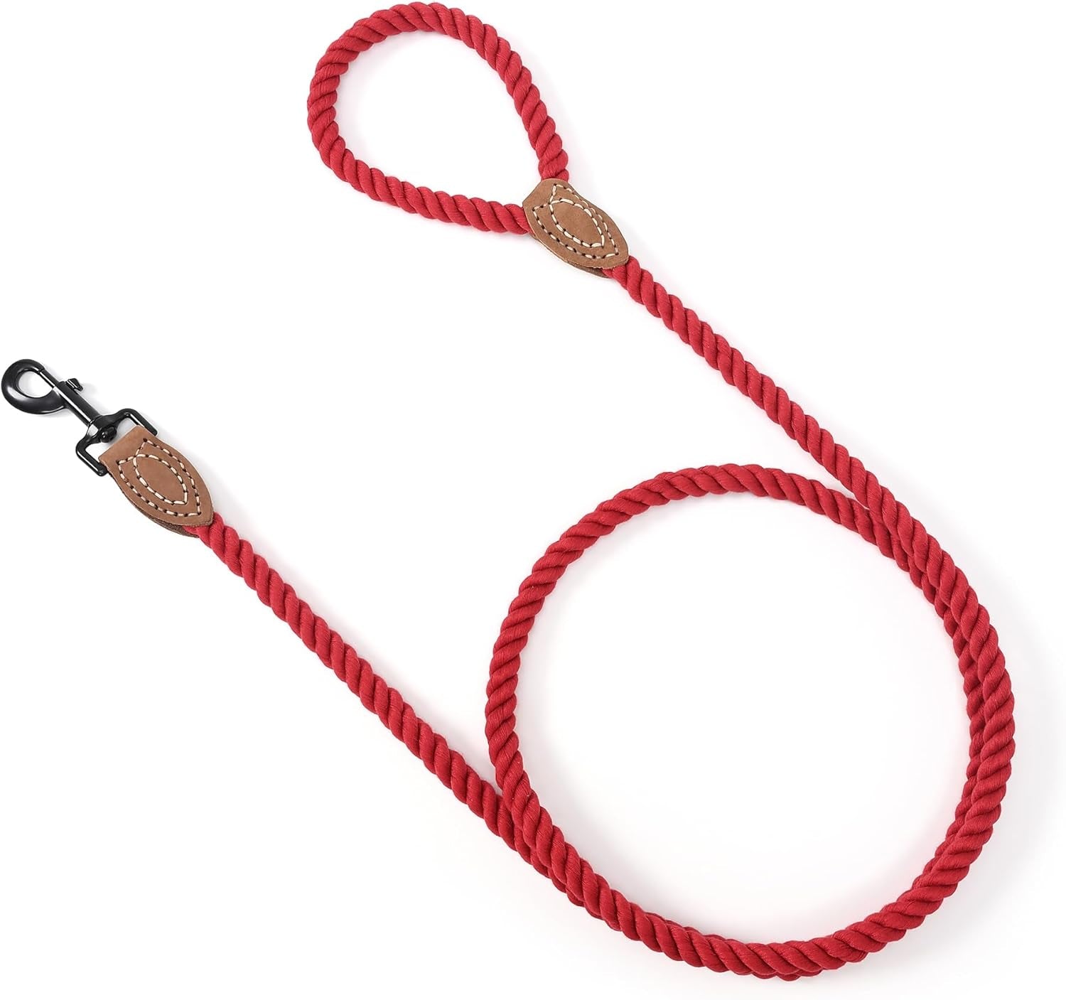 Mile High Life Dog Leash, Braided Cotton Rope Leashes with Leather Tailor Tip with Leather Tip - Heavy Duty Metal Clasp, 5FT, 1/2" Thick - Wedding, Walking Leash for Medium Large Dogs(Red)