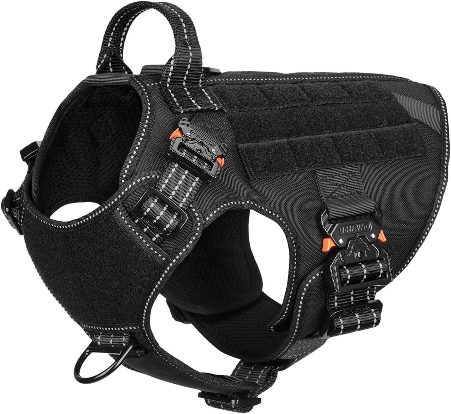 ICEFANG Tactical Dog Harness with 4X Metal Buckle,Working Dog MOLLE K9 Vest with Handle,No Pulling Front Clip,Adjustable Pet Harness for Large Dogs (L (28"-35" Chest), Green)