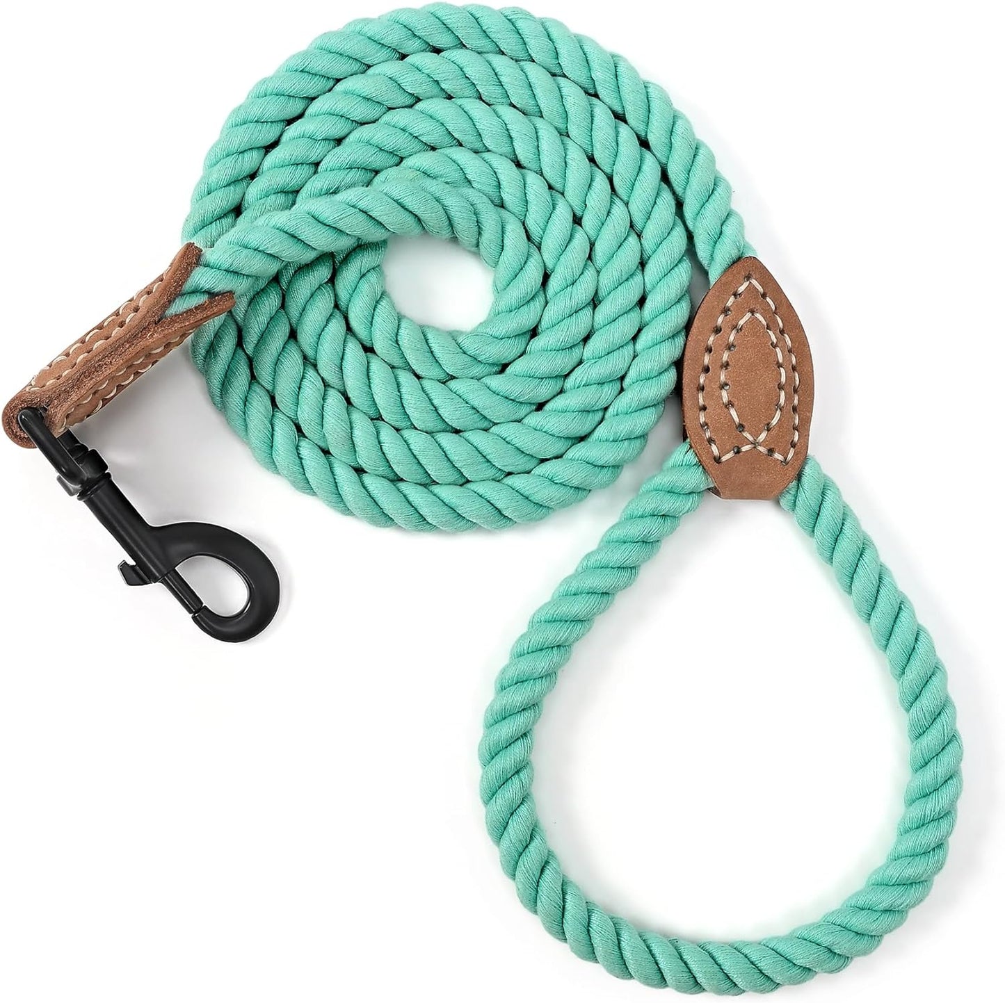 Mile High Life Dog Leash, Braided Cotton Rope Leashes with Leather Tailor Tip with Leather Tip - Heavy Duty Metal Clasp, 5FT, 1/2" Thick - Wedding, Walking Leash for Medium Large Dogs(Red)