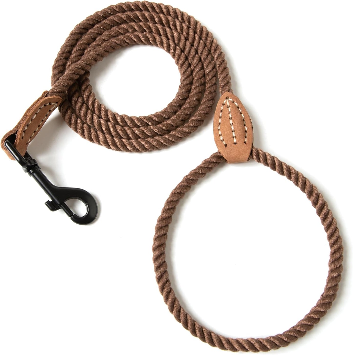 Mile High Life Dog Leash, Braided Cotton Rope Leashes with Leather Tailor Tip with Leather Tip - Heavy Duty Metal Clasp, 5FT, 1/2" Thick - Wedding, Walking Leash for Medium Large Dogs(Red)