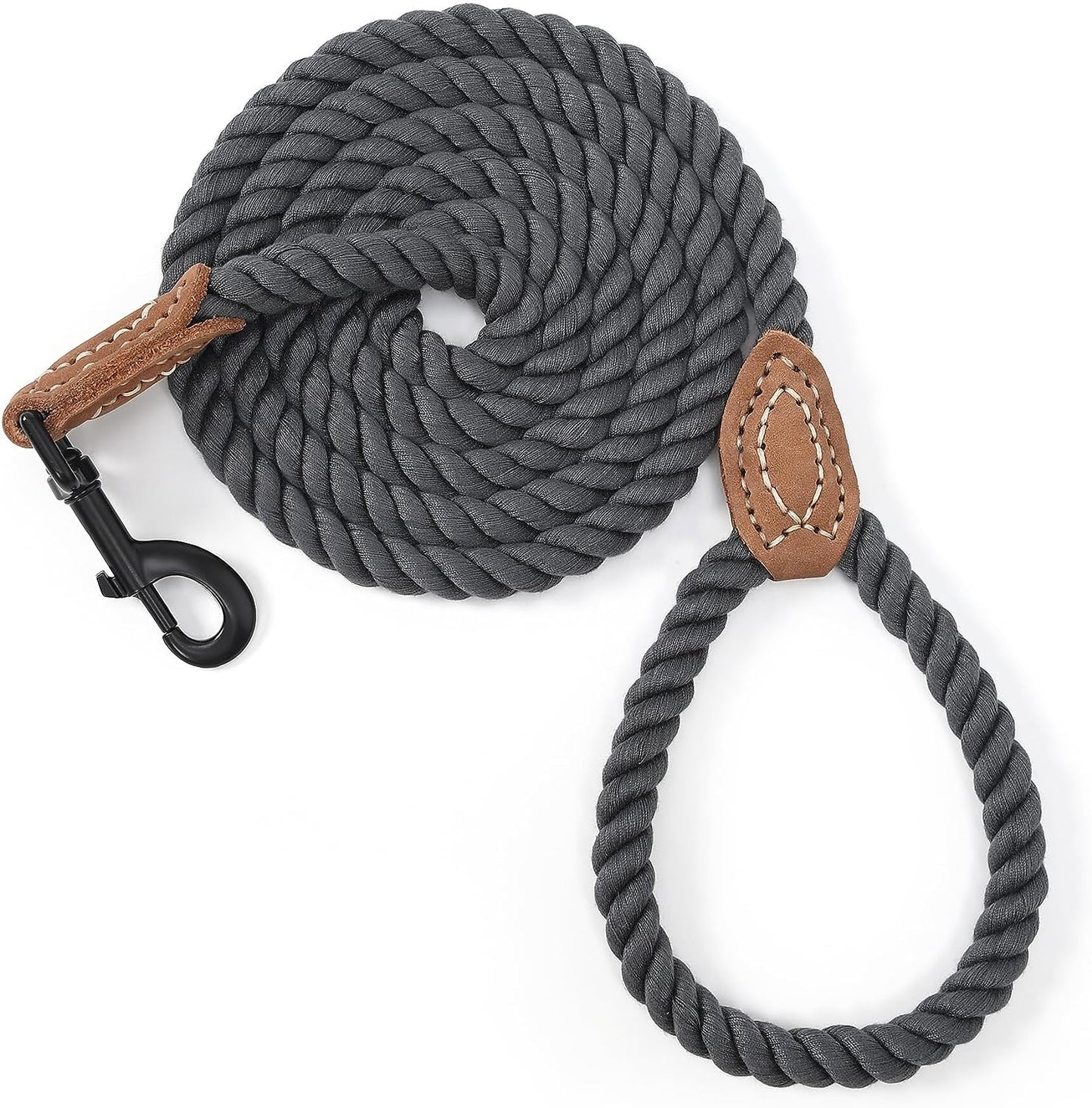 Mile High Life Dog Leash, Braided Cotton Rope Leashes with Leather Tailor Tip with Leather Tip - Heavy Duty Metal Clasp, 5FT, 1/2" Thick - Wedding, Walking Leash for Medium Large Dogs(Red)