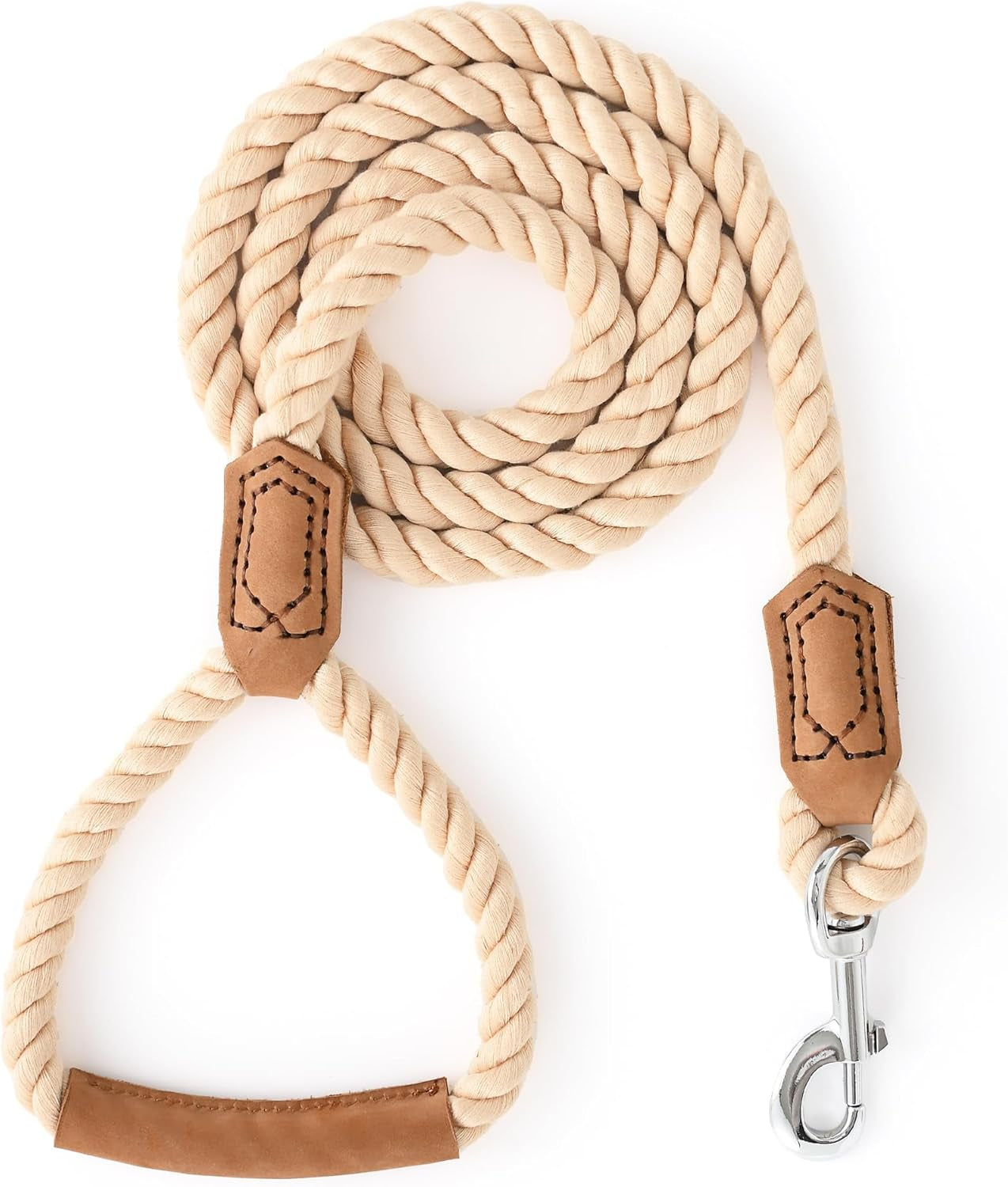 Mile High Life Dog Leash, Braided Cotton Rope Leashes with Leather Tailor Tip with Leather Tip - Heavy Duty Metal Clasp, 5FT, 1/2" Thick - Wedding, Walking Leash for Medium Large Dogs(Red)