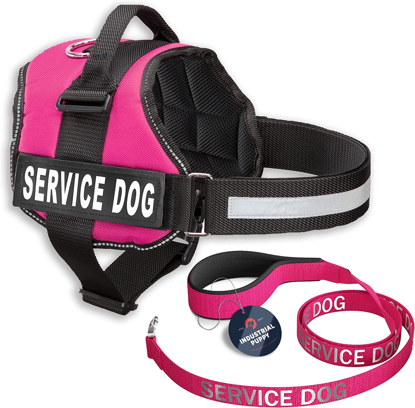 Industrial Puppy Service Dog Vest with Hook and Loop Straps & Matching Service Dog Leash Set - Harnesses from XXS to XXL - Harness Features Reflective Patch and Comfortable Mesh Design