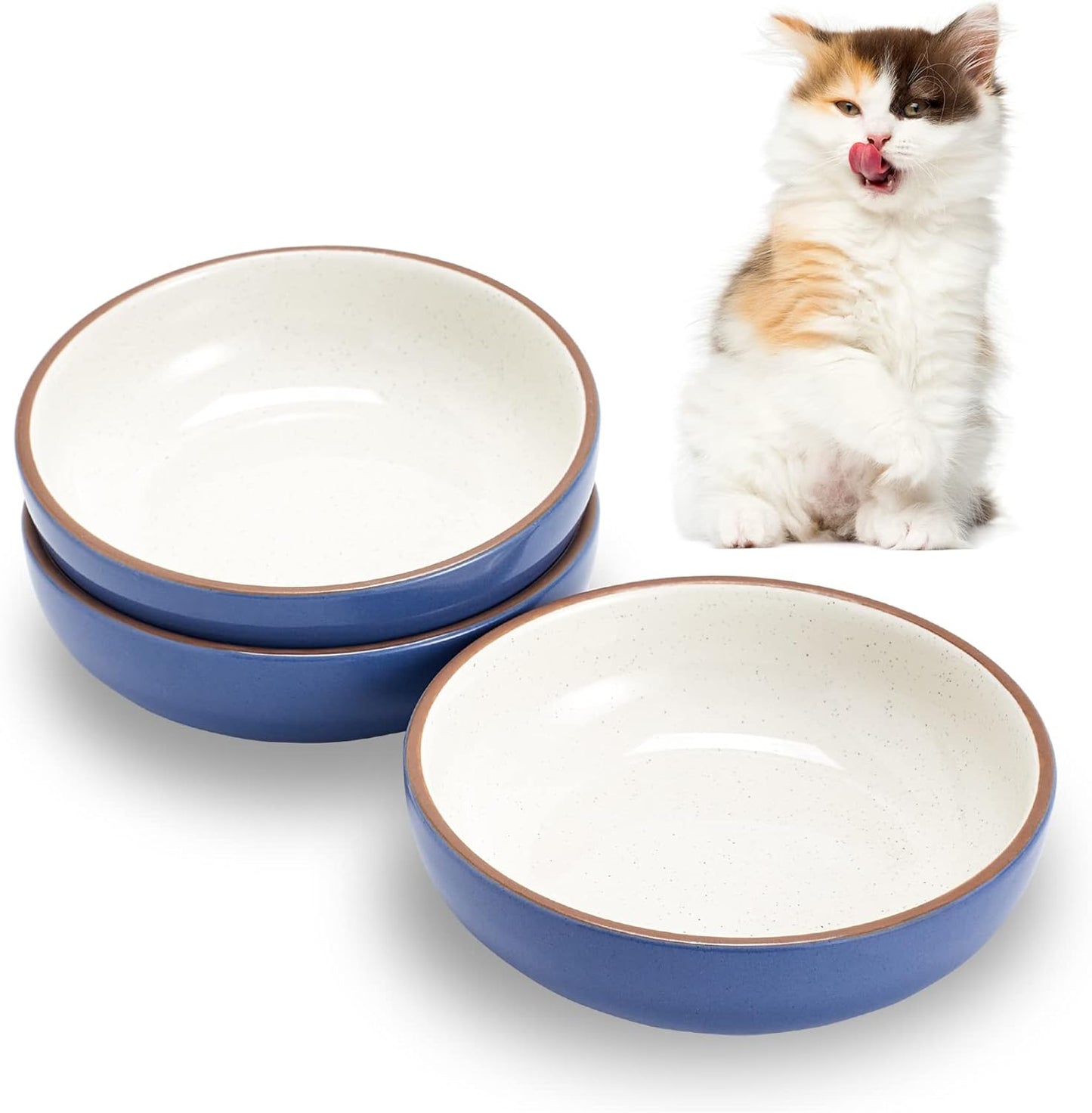 Ceramic Cat Bowls, Howise Pet Bowl Cat Dishes for Food and Water, 5.19 in Cat Food Bowl 3 Pack Pet Dishes for Cats Puppy, Matte Pink Finish