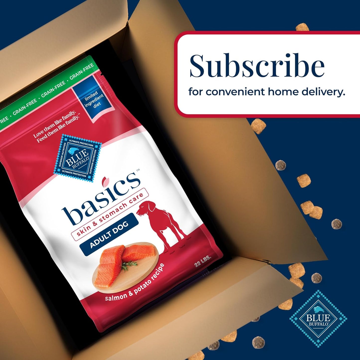 Blue Buffalo Basics Grain-Free Dry Dog Food for Adult Dogs, Limited Ingredient Diet, Salmon Recipe, 22-Lb. Bag