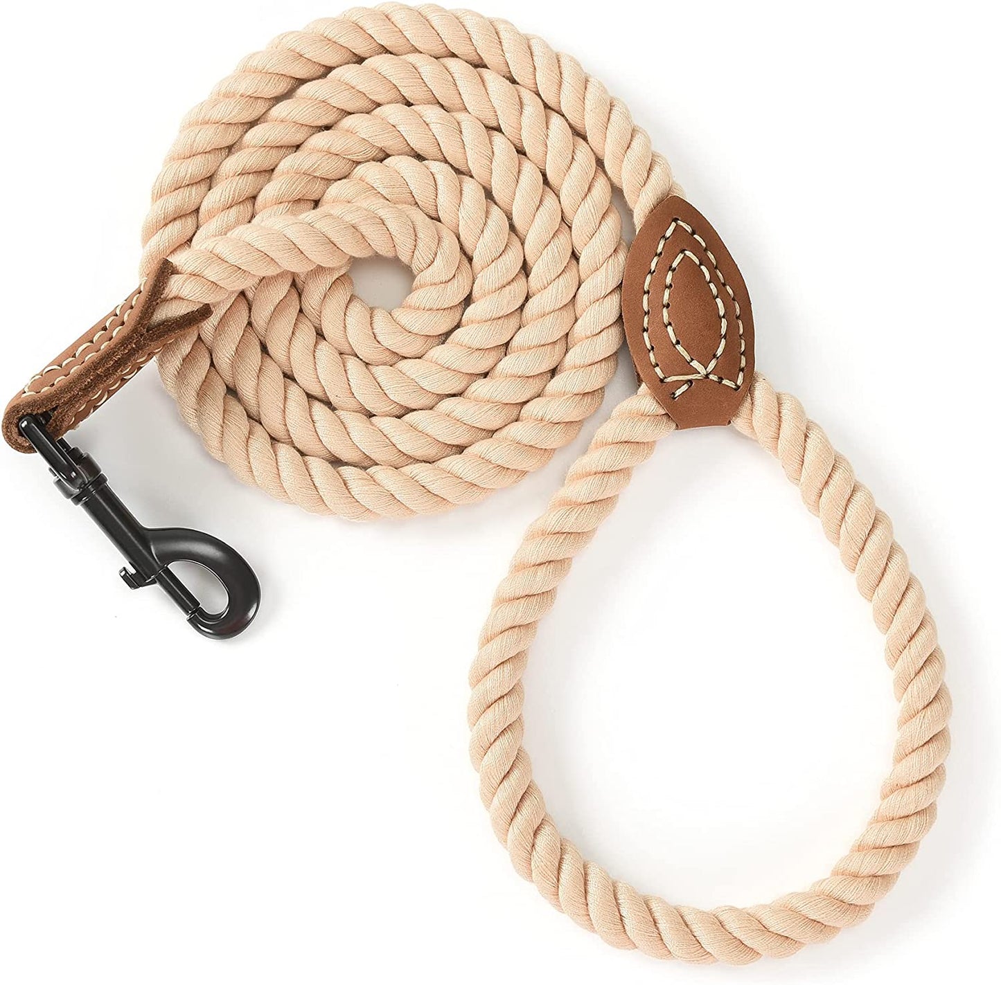 Mile High Life Dog Leash, Braided Cotton Rope Leashes with Leather Tailor Tip with Leather Tip - Heavy Duty Metal Clasp, 5FT, 1/2" Thick - Wedding, Walking Leash for Medium Large Dogs(Red)