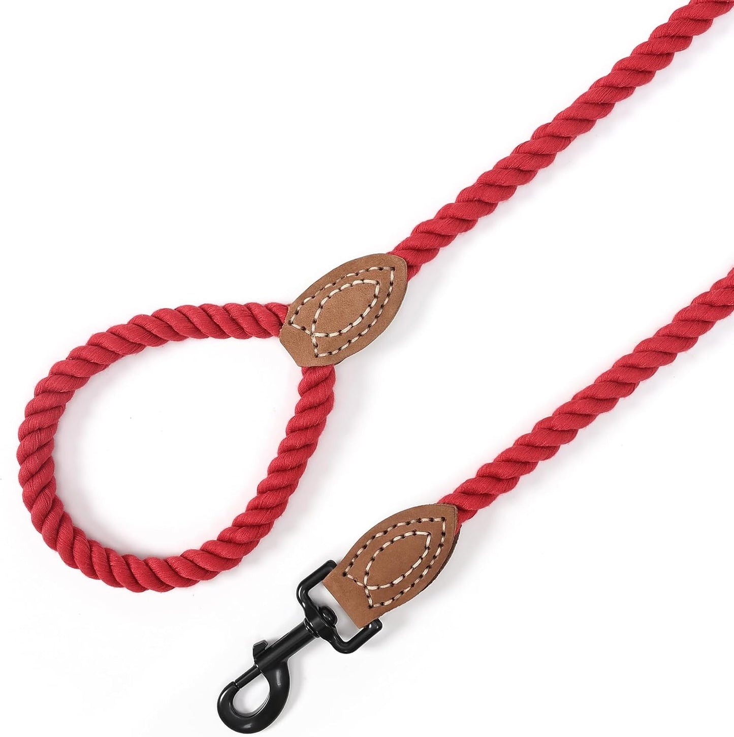 Mile High Life Dog Leash, Braided Cotton Rope Leashes with Leather Tailor Tip with Leather Tip - Heavy Duty Metal Clasp, 5FT, 1/2" Thick - Wedding, Walking Leash for Medium Large Dogs(Red)