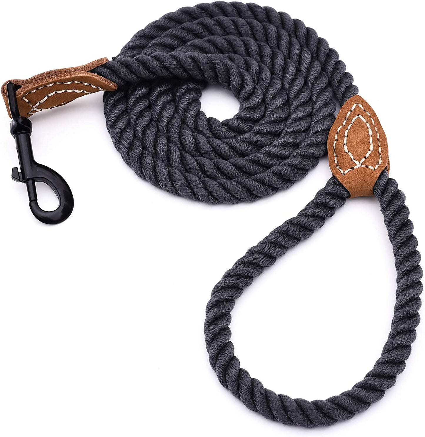 Mile High Life Dog Leash, Braided Cotton Rope Leashes with Leather Tailor Tip with Leather Tip - Heavy Duty Metal Clasp, 5FT, 1/2" Thick - Wedding, Walking Leash for Medium Large Dogs(Red)