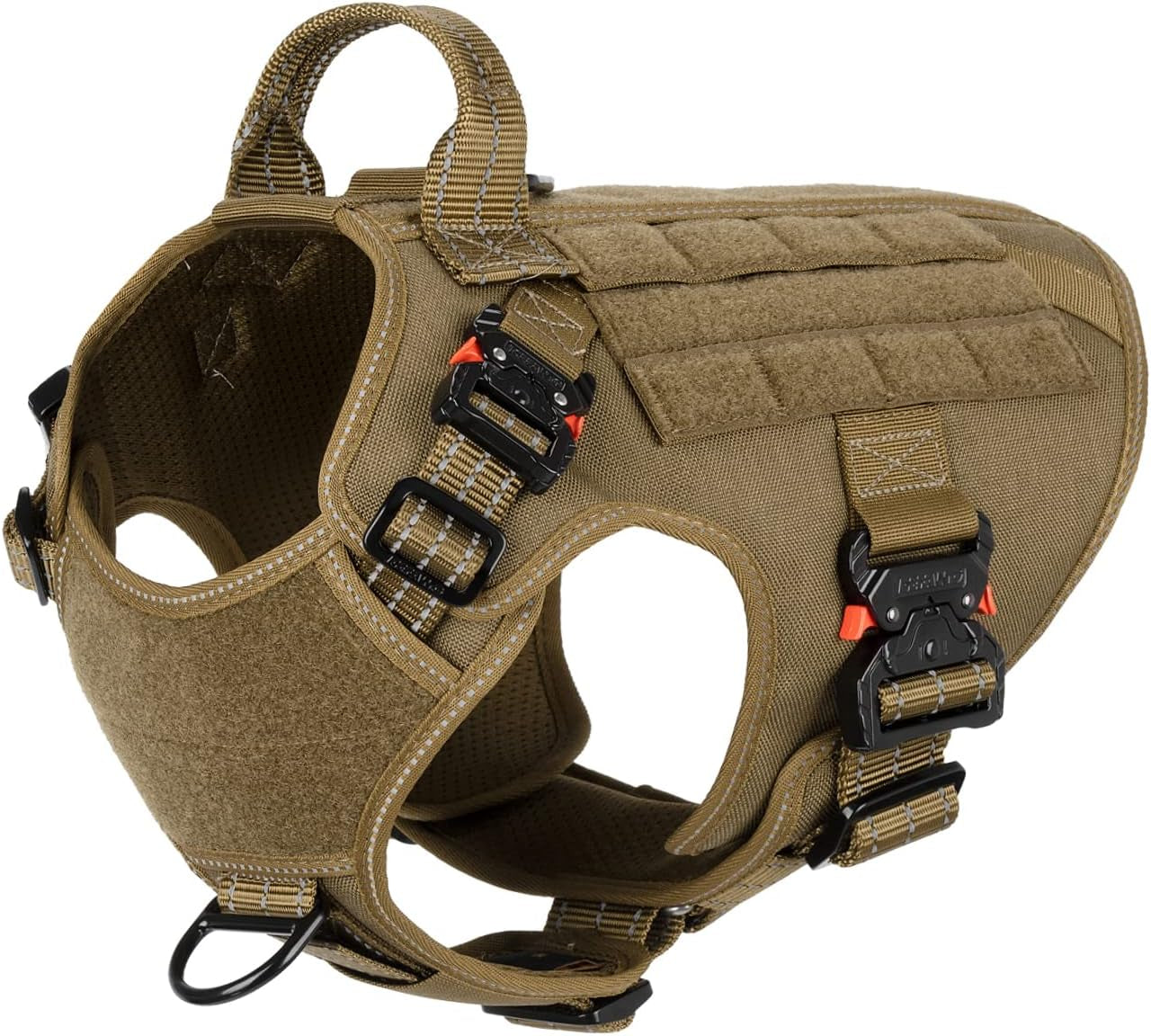 ICEFANG Tactical Dog Harness with 4X Metal Buckle,Working Dog MOLLE K9 Vest with Handle,No Pulling Front Clip,Adjustable Pet Harness for Large Dogs (L (28"-35" Chest), Green)